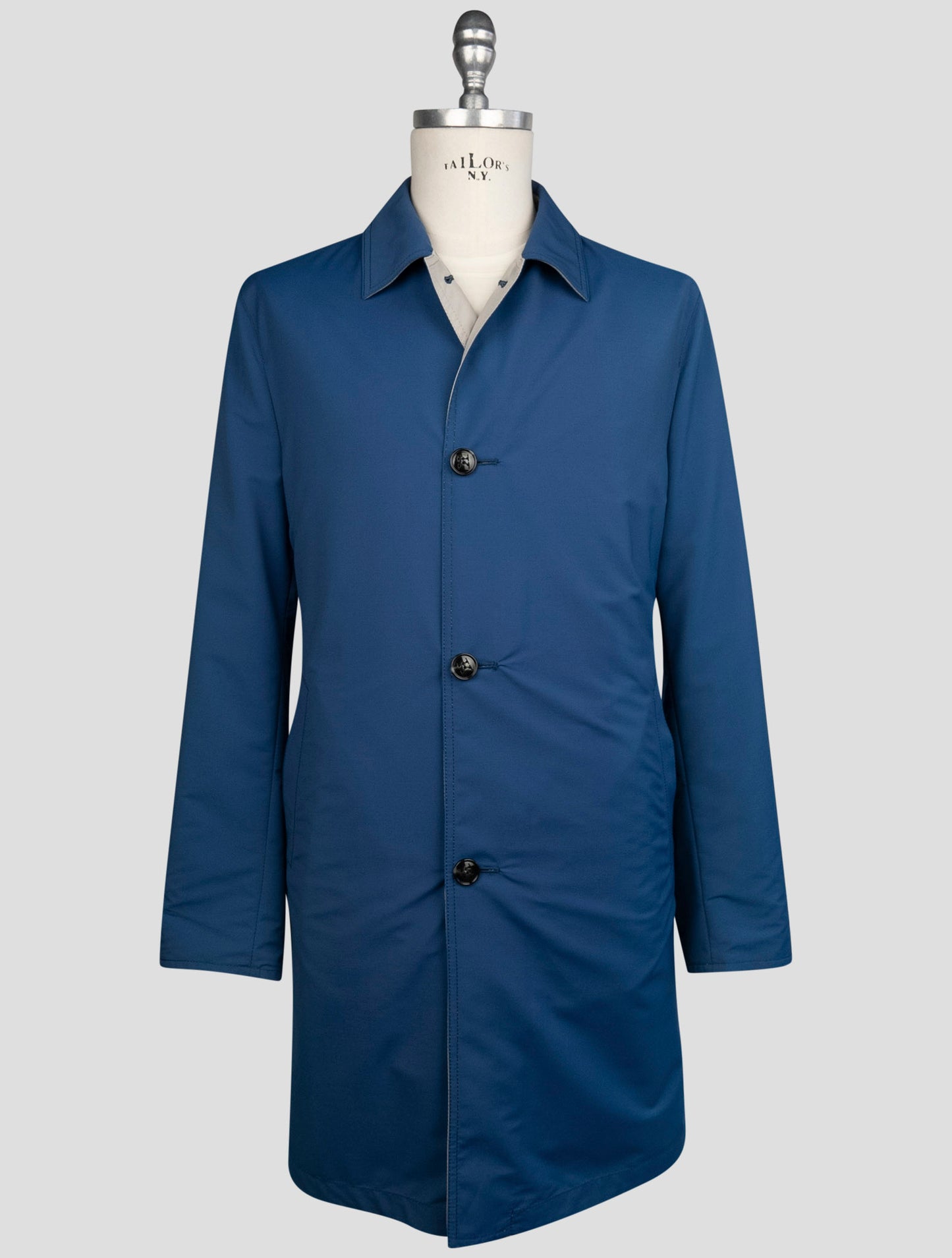 Kiton Blue Beige Wool Pa Reverse Overcoat