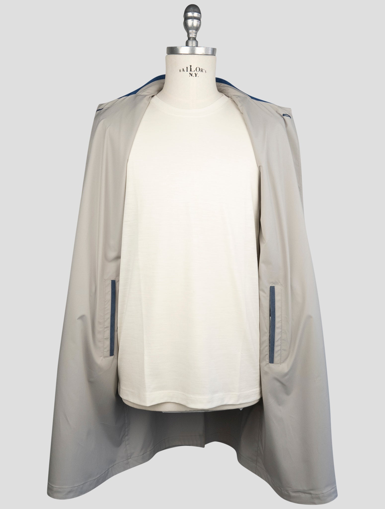 Kiton Blue Beige Wool Pa Reverse Overcoat