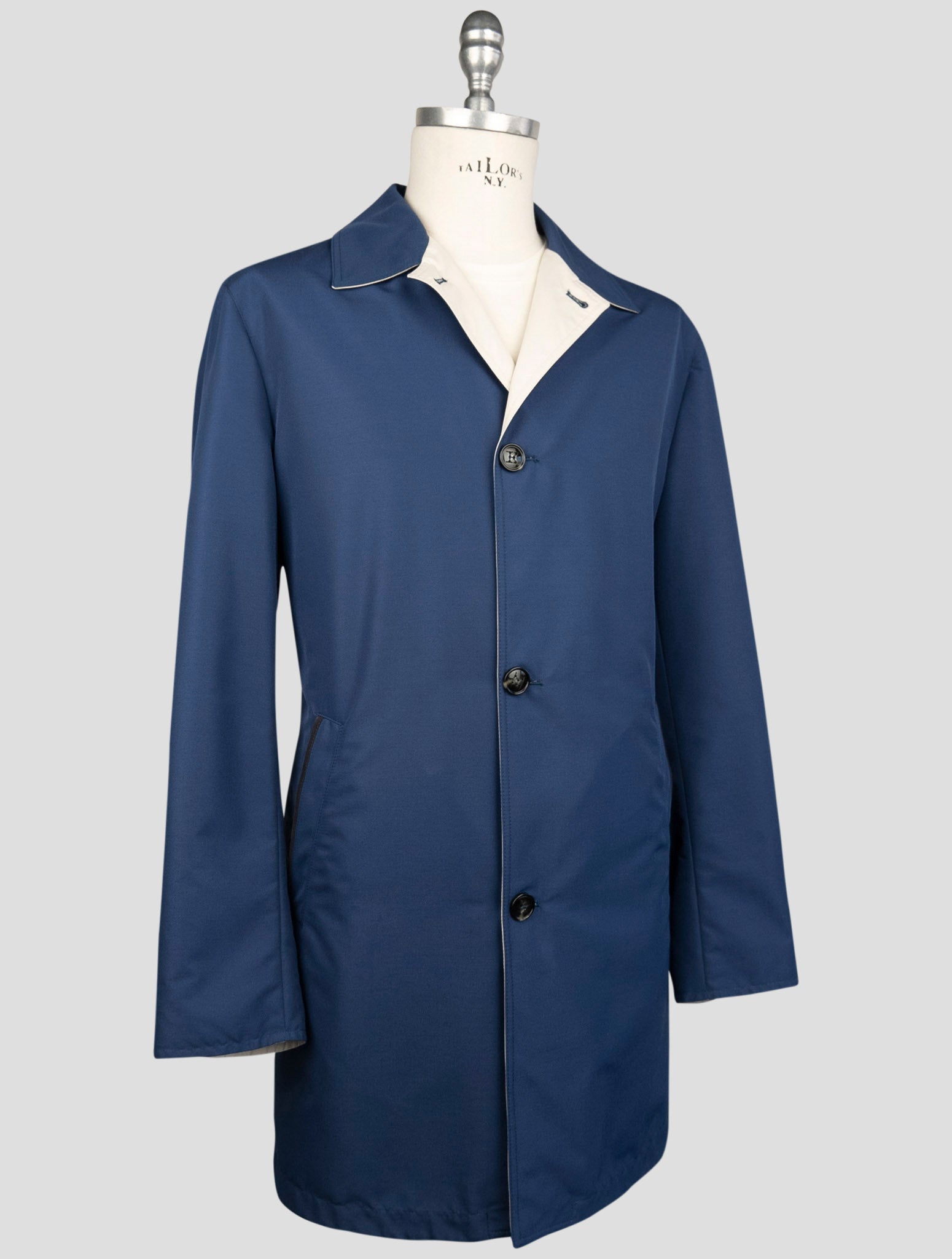 Kiton Blue Beige Pa Cashmere Silk Reverse Overcoat