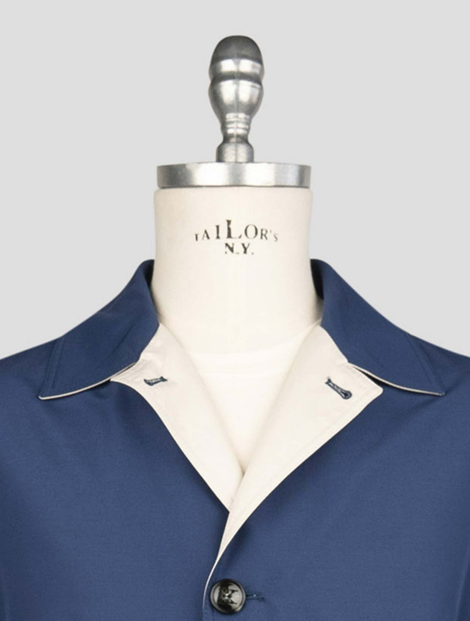 Kiton Blue Beige Pa Cashmere Silk Reverse Overcoat