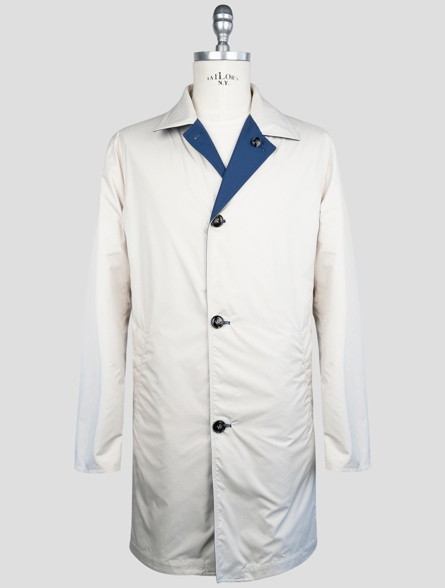 Kiton Blue Beige Pa Cashmere Silk Reverse Overcoat