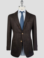 Kiton Brown Blue Cashmere Virgin Wool Silk Linen Blazer