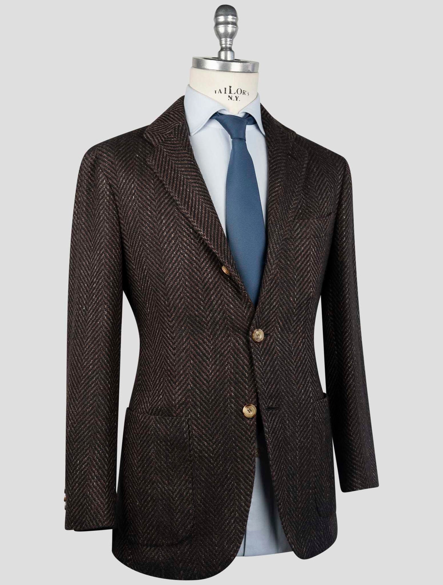 Kiton Brown Blue Cashmere Virgin Wool Silk Linen Blazer