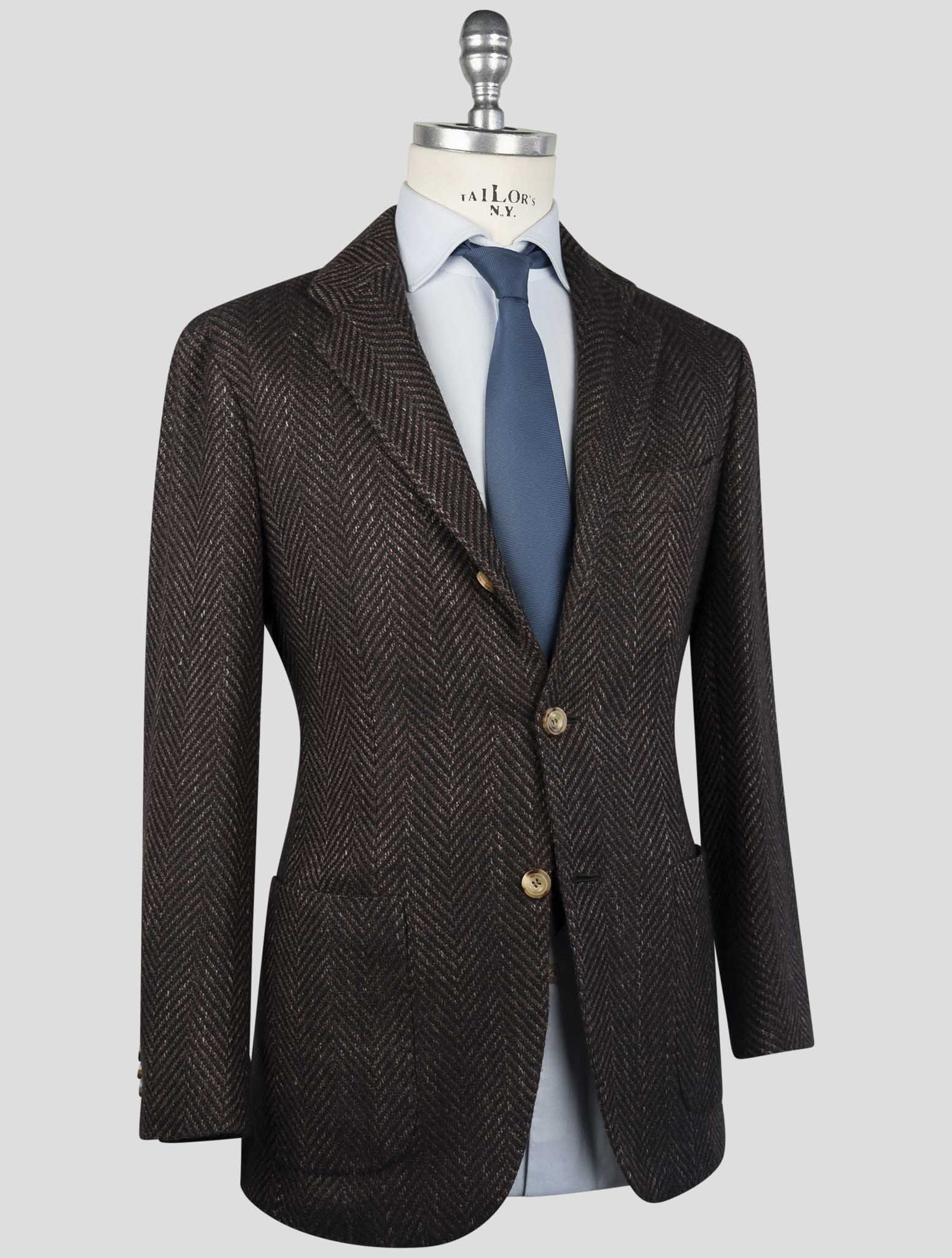 Kiton Brown Blue Cashmere Virgin Wool Silk Linen Blazer