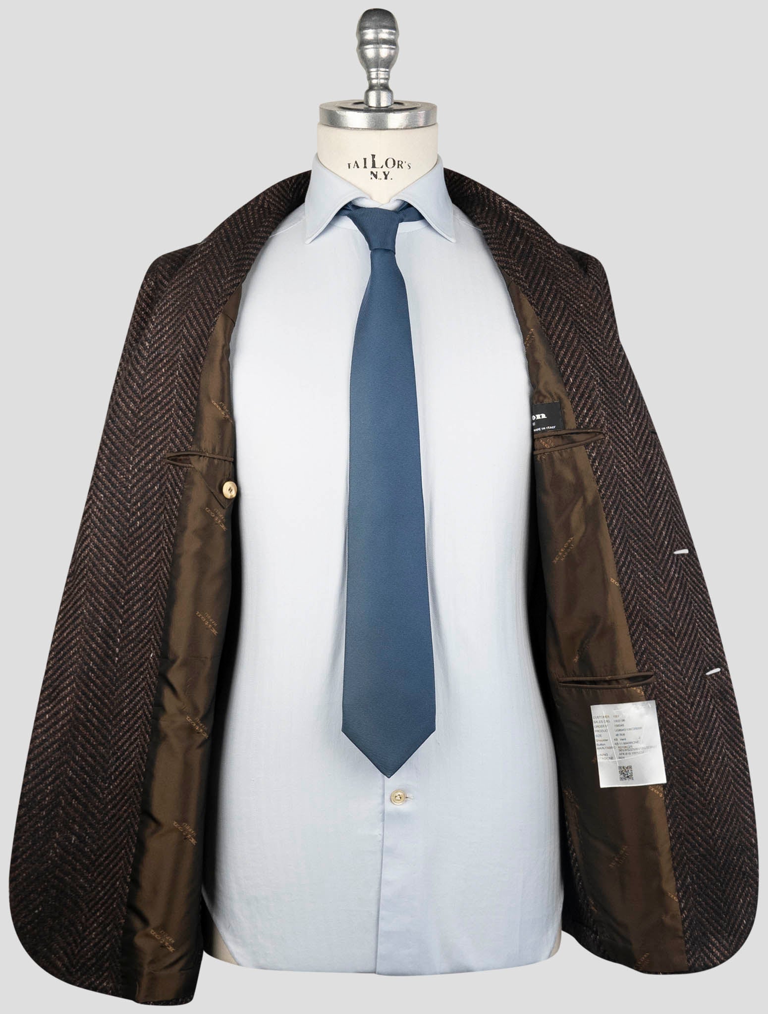 Kiton Brown Blue Cashmere Virgin Wool Silk Linen Blazer