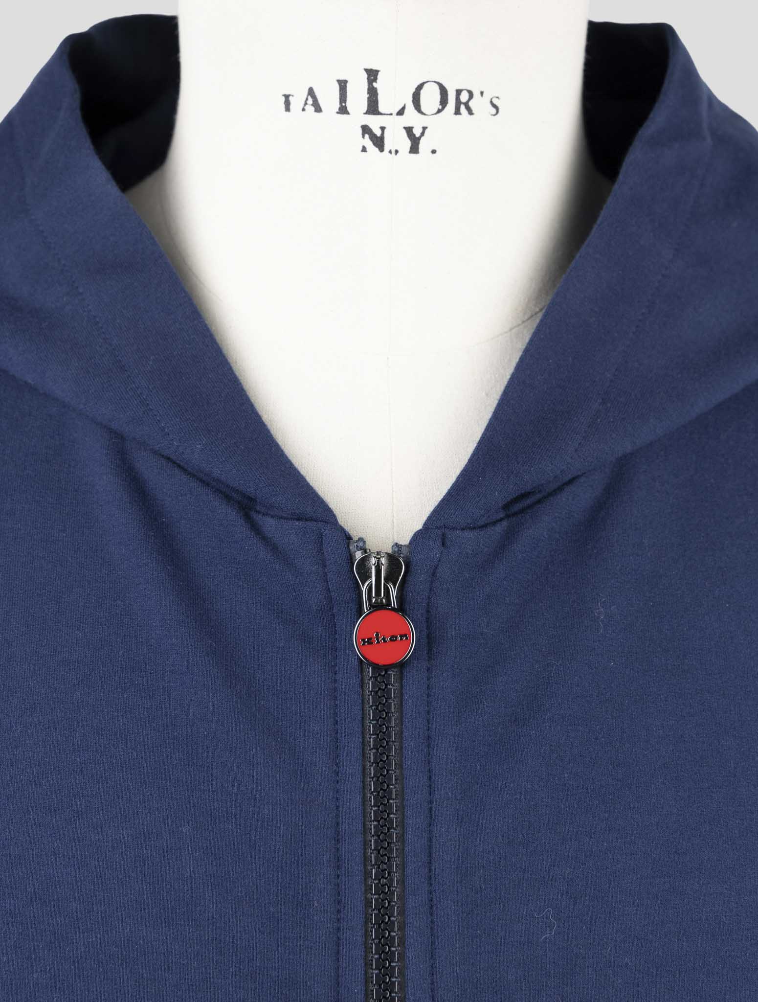 Kiton Blue Cotton Ea Sweater Full Zip Hoodie