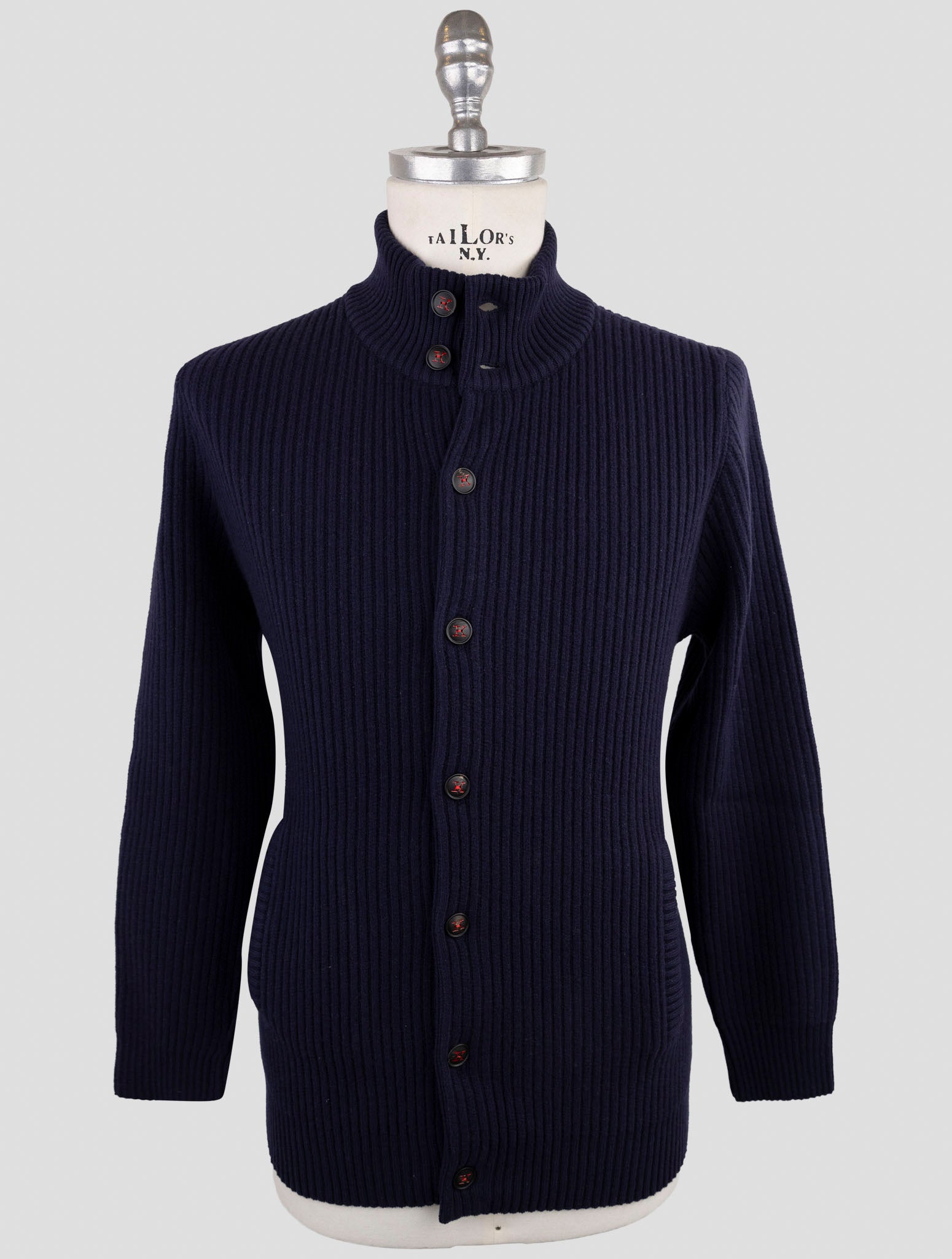 Kiton Blue Wool Sweater Cardigan