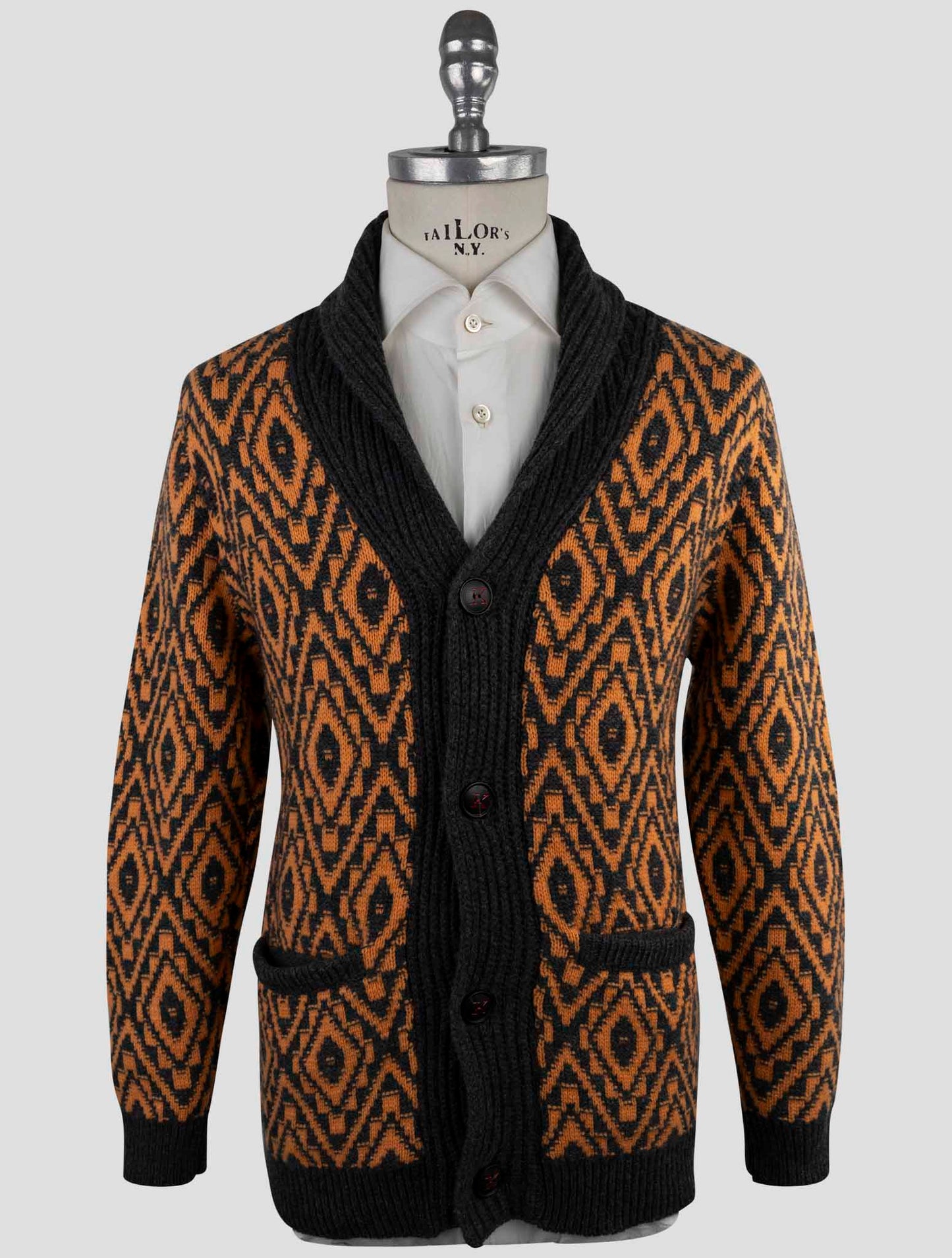 Kiton Gray Orange Cashmere Sweater Cardigan
