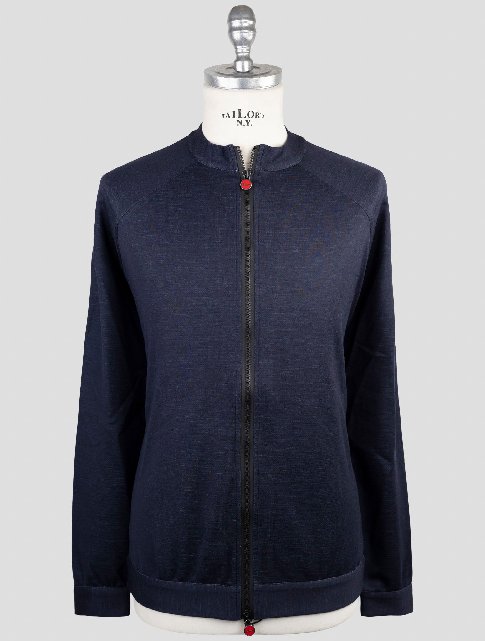 Kiton Knt Blue Wool 14 Micron Pl Sweater Full Zip