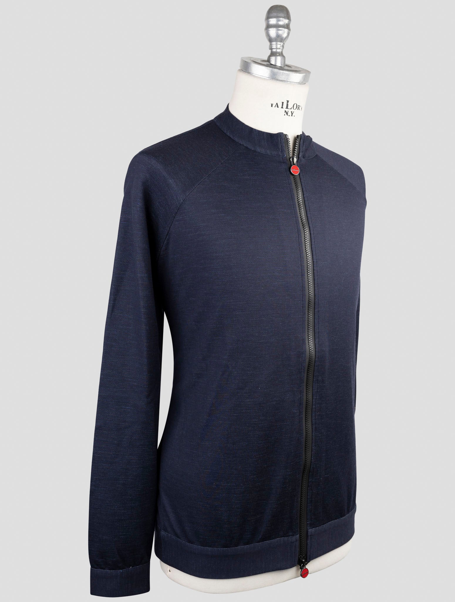 Kiton Knt Blue Wool 14 Micron Pl Sweater Full Zip