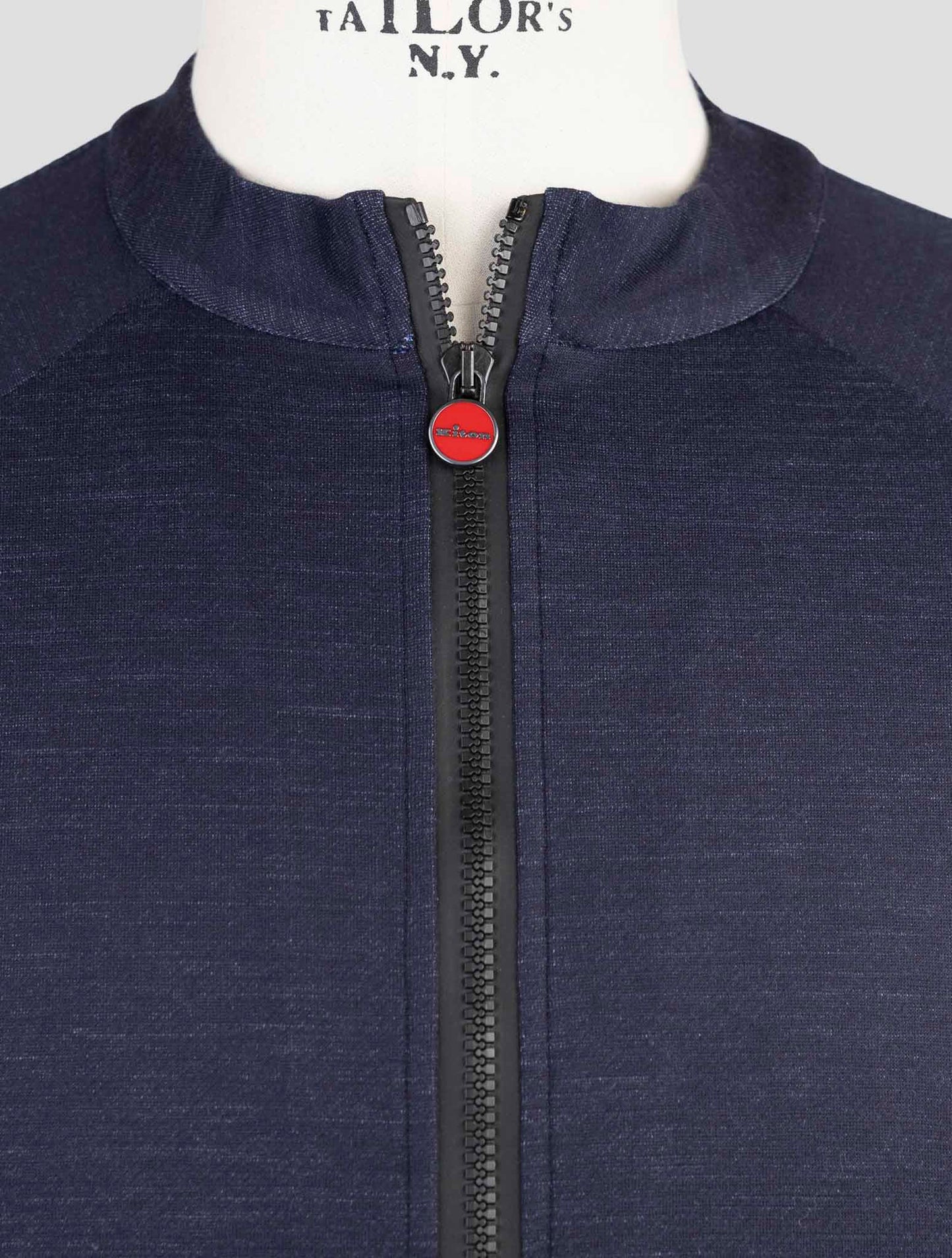 Kiton Knt Blue Wool 14 Micron Pl Sweater Full Zip