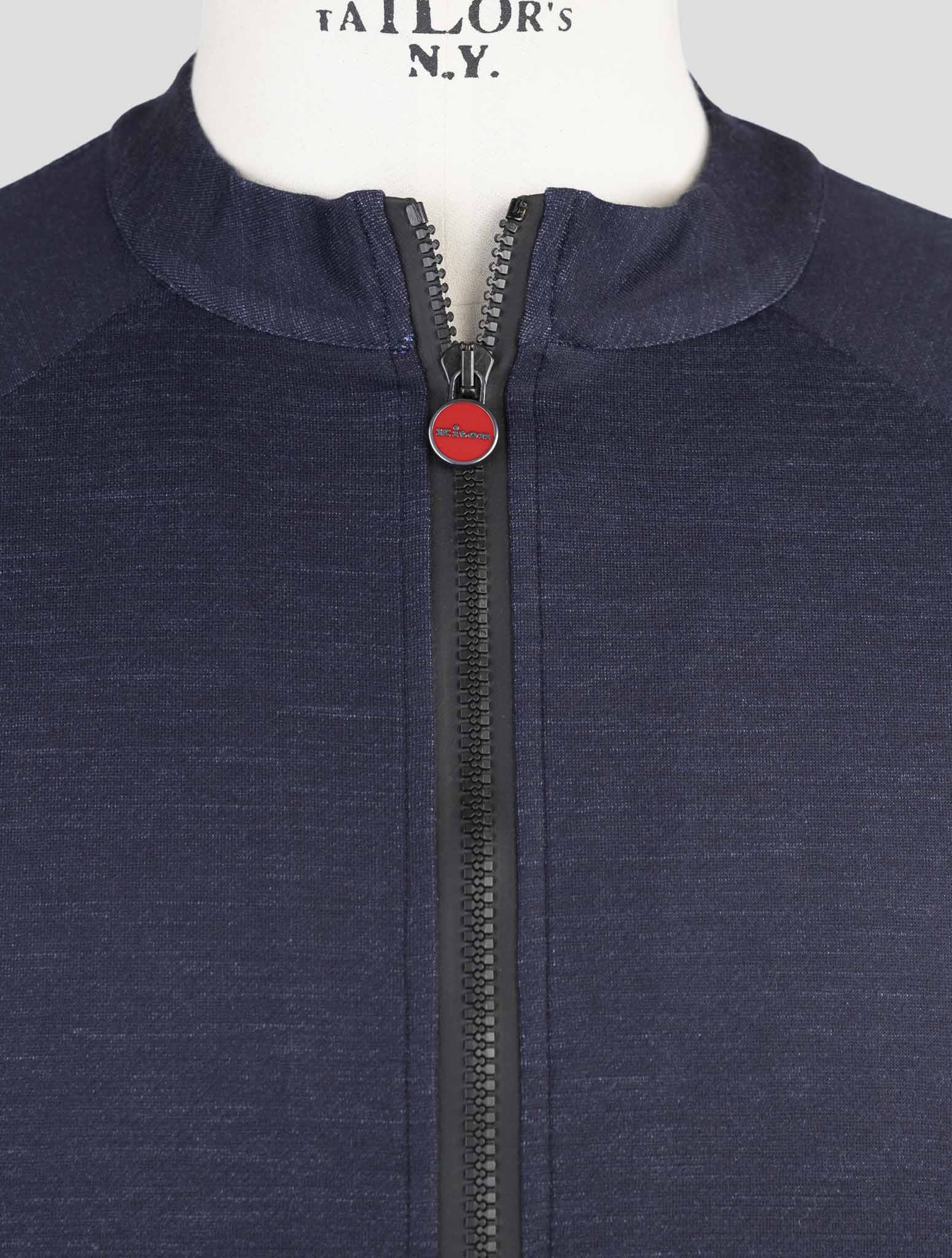 Kiton Knt Blue Wool 14 Micron Pl Sweater Full Zip