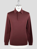 Kiton Burgundy Diamante Blue Wool Sweater Polo