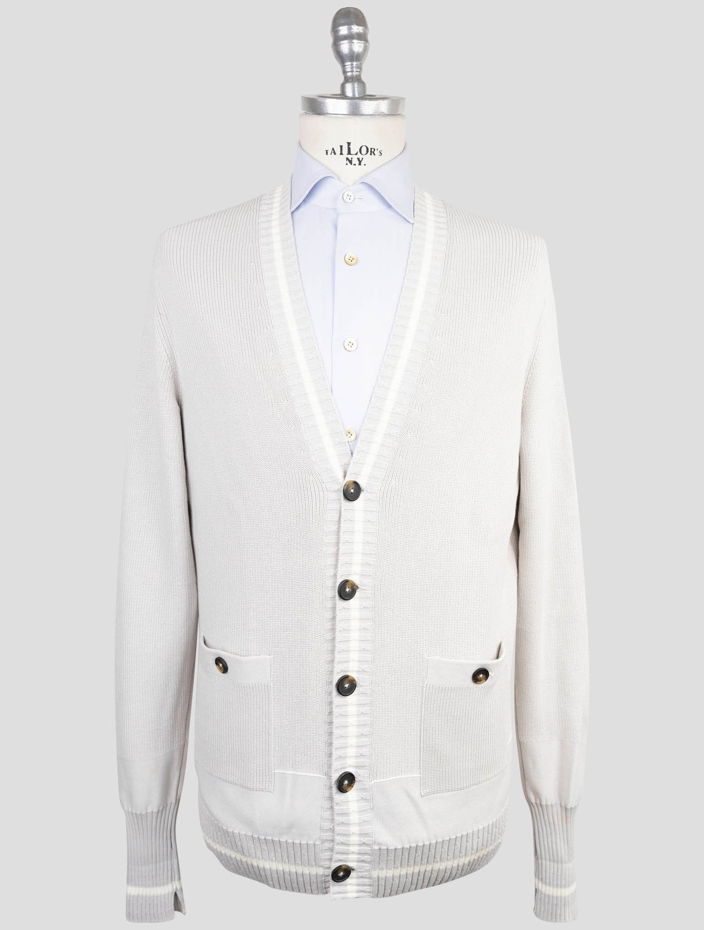 Kiton Gray Cotton Sweater Cardigan