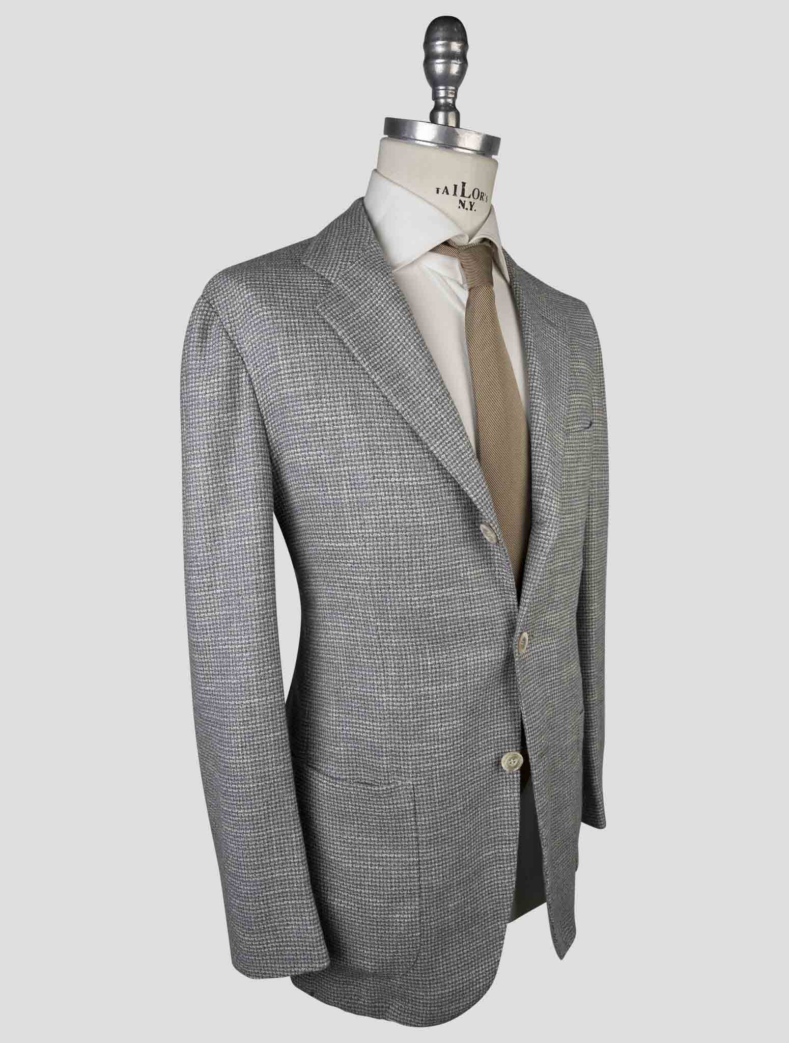 Kiton Gray Cashmere Silk Cotton Virgin Wool Pa Blazer