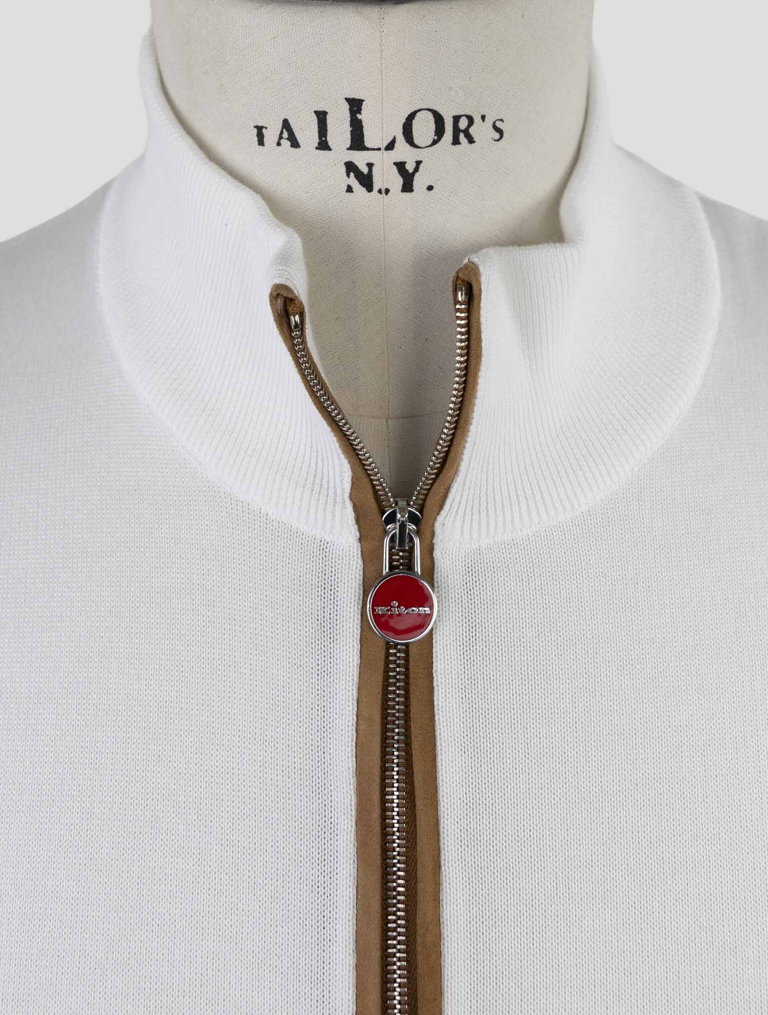 Kiton White Cotton Sweater Half Zip