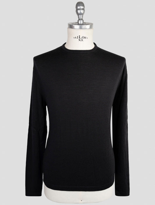 Kiton Knt Black Virgin Wool Silk Sweater Crewneck
