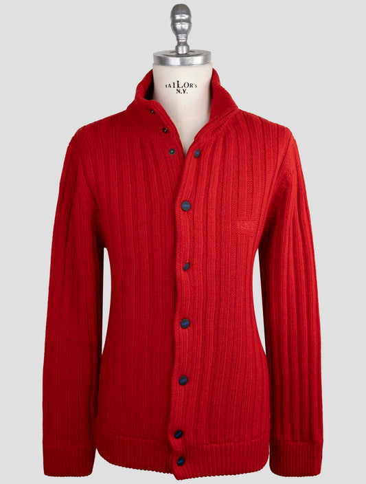 Kiton Knt Red Virgin Wool Sweater Cardigan