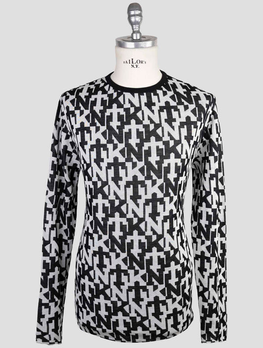 Kiton Knt Black White Cashmere Cotton Sweater Crewneck