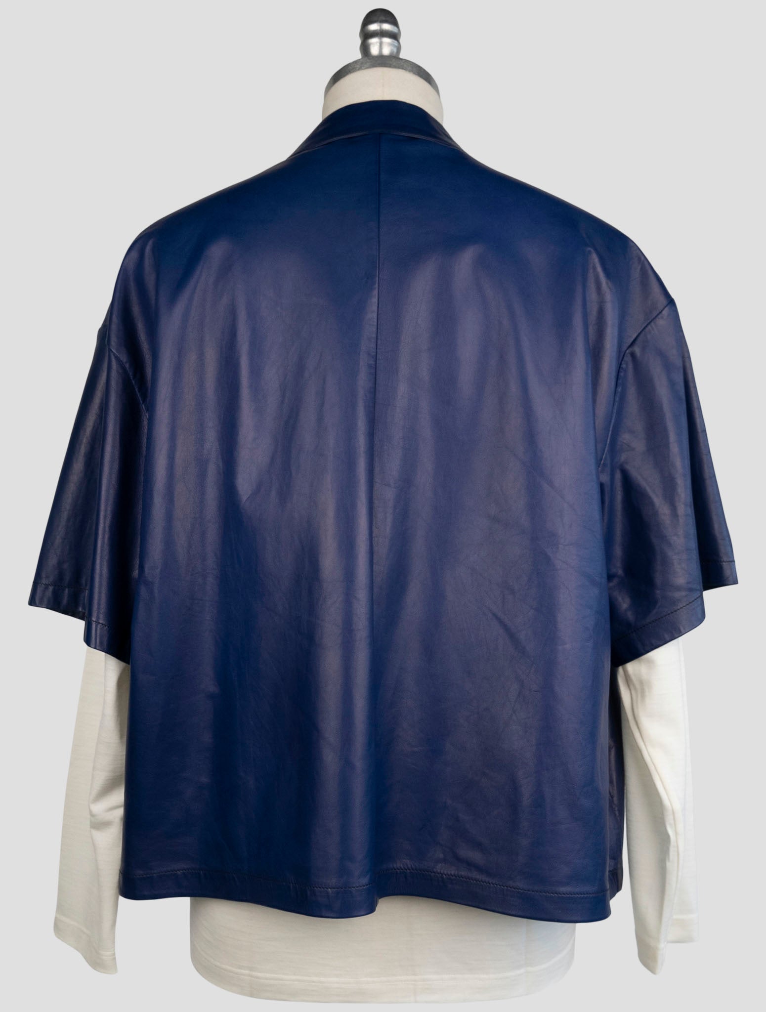 Kiton Blue Leather Short Sleeve Shirt
