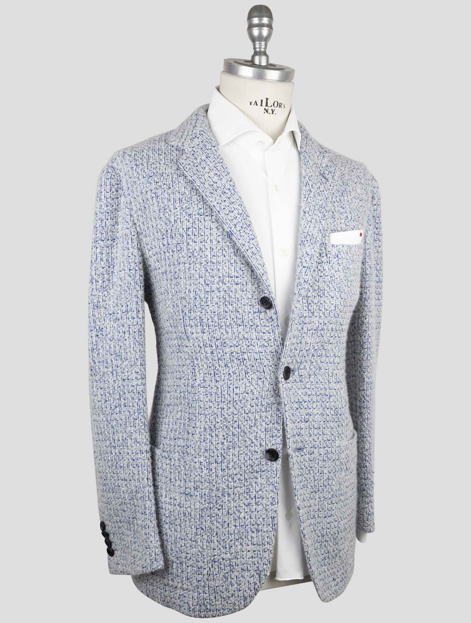 Kiton Blue White Cashmere Silk Blazer