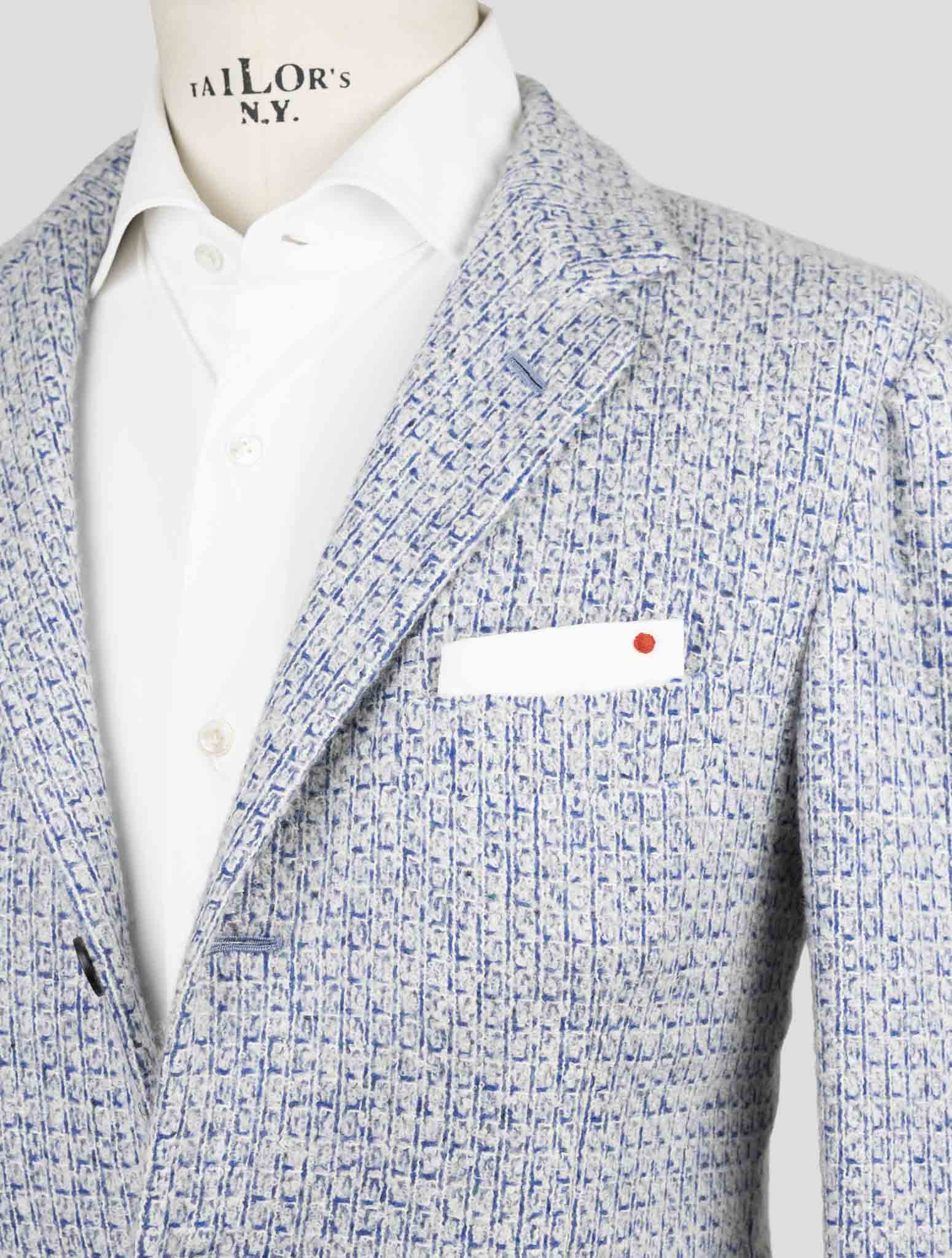 Kiton Blue White Cashmere Silk Blazer