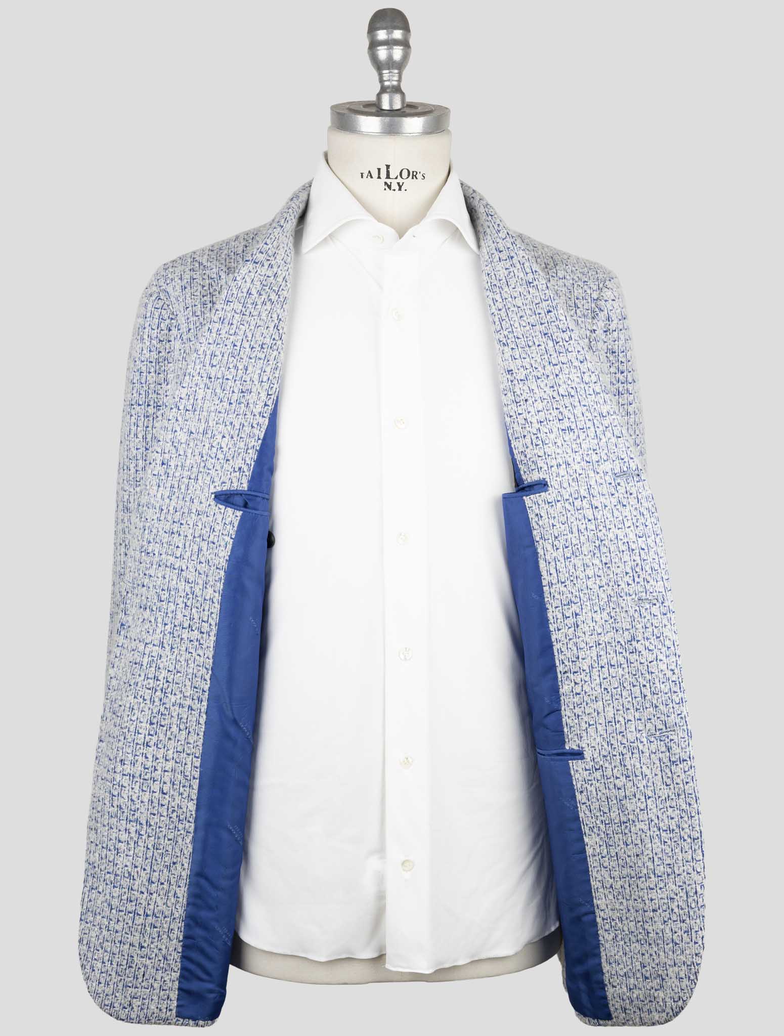 Kiton Blue White Cashmere Silk Blazer