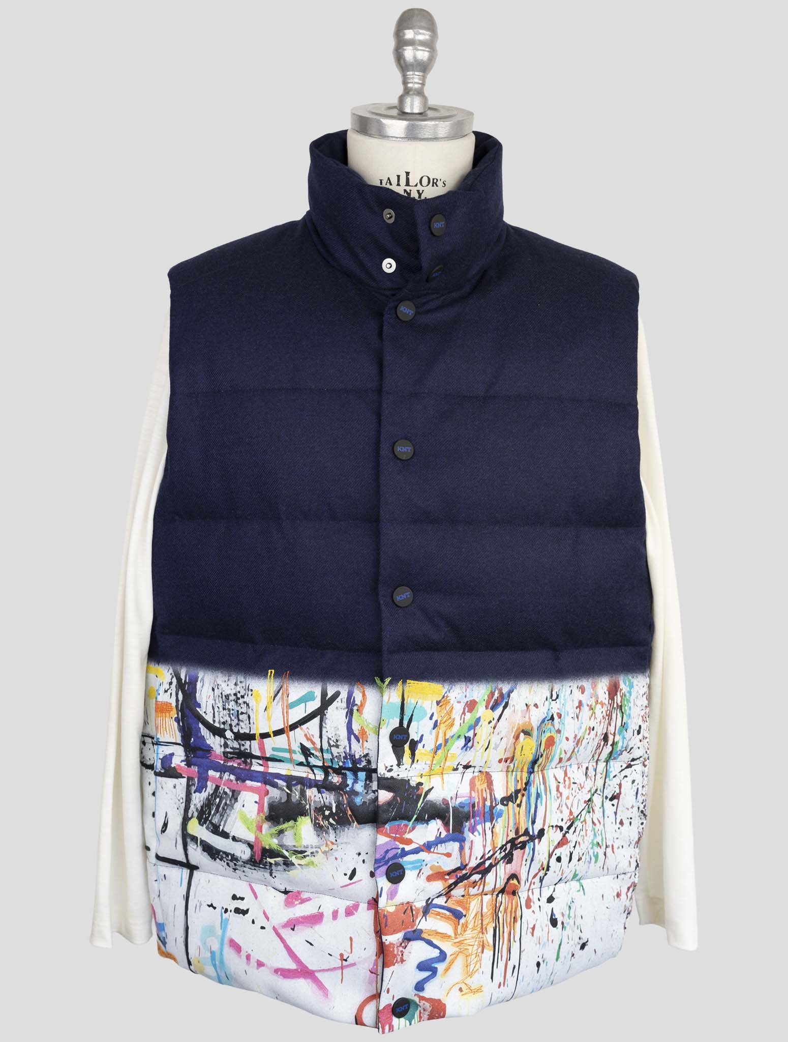 Kiton Knt Blue Virgin Wool Cashmere Coat Gilet