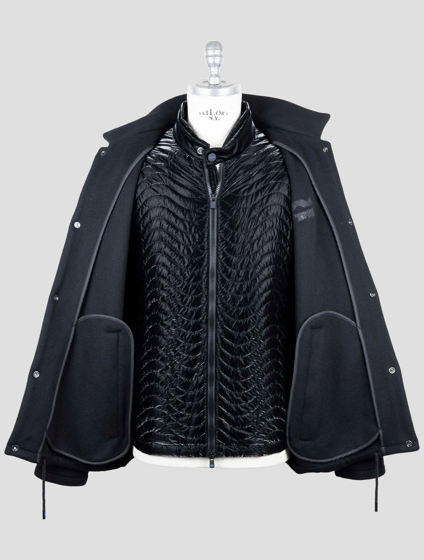 Kiton Knt Black Virgin Wool Pa Cashmere Overcoat