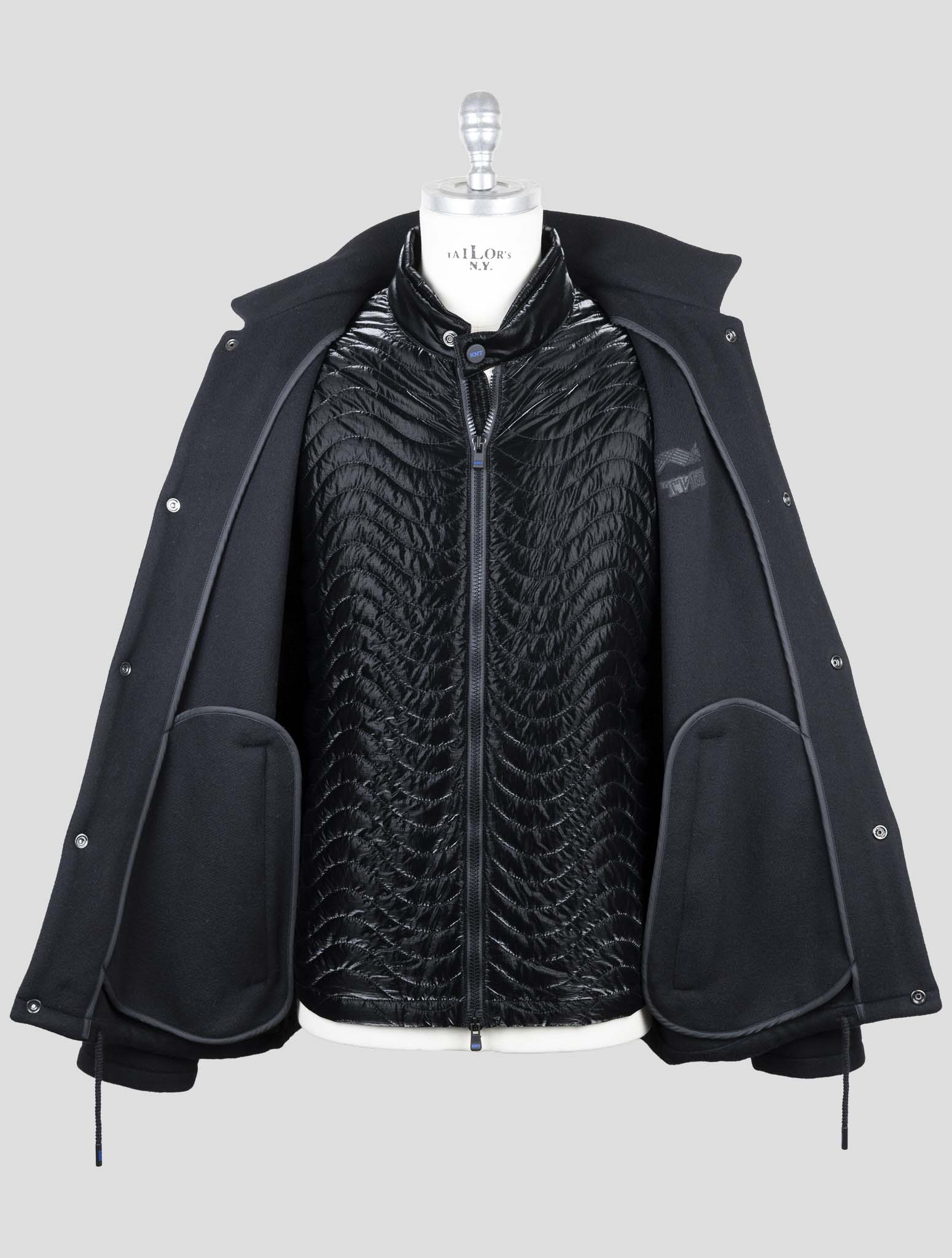 Kiton Knt Black Virgin Wool Pa Cashmere Overcoat