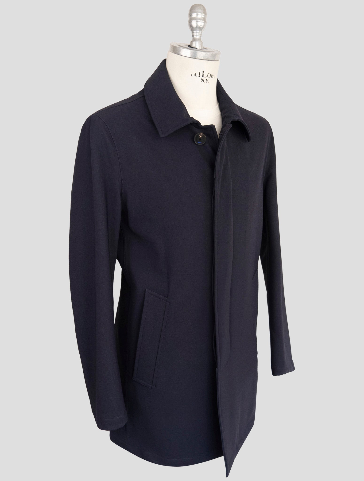 Kiton Knt Dark Blue Virgin Wool Pa Ea Overcoat