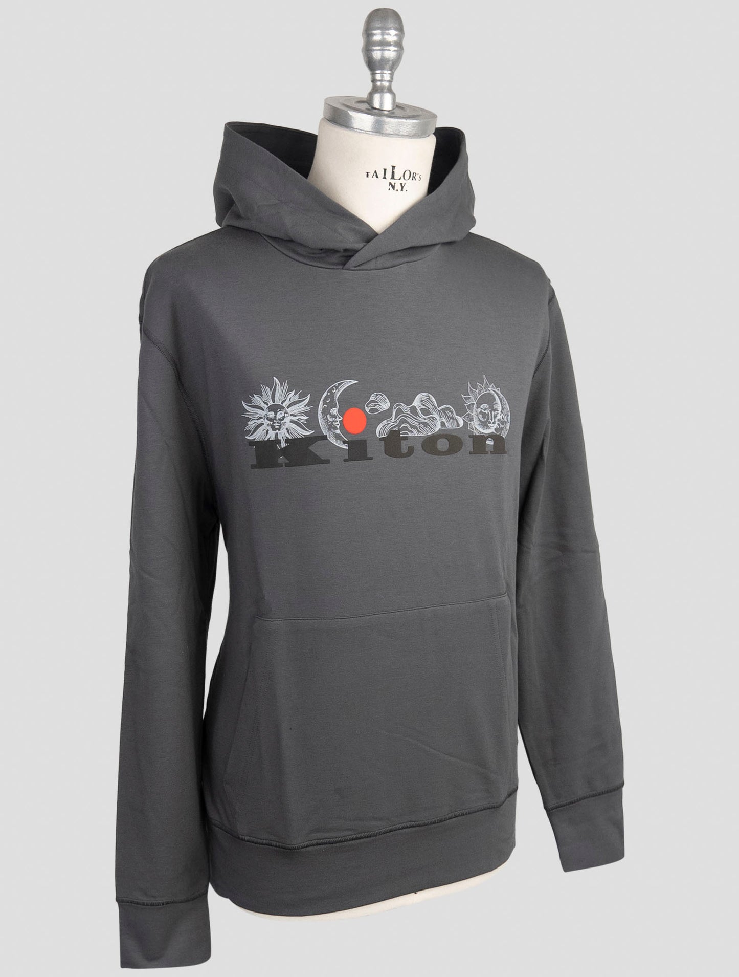 Kiton Gray Cotton Ea Sweater Hoodie