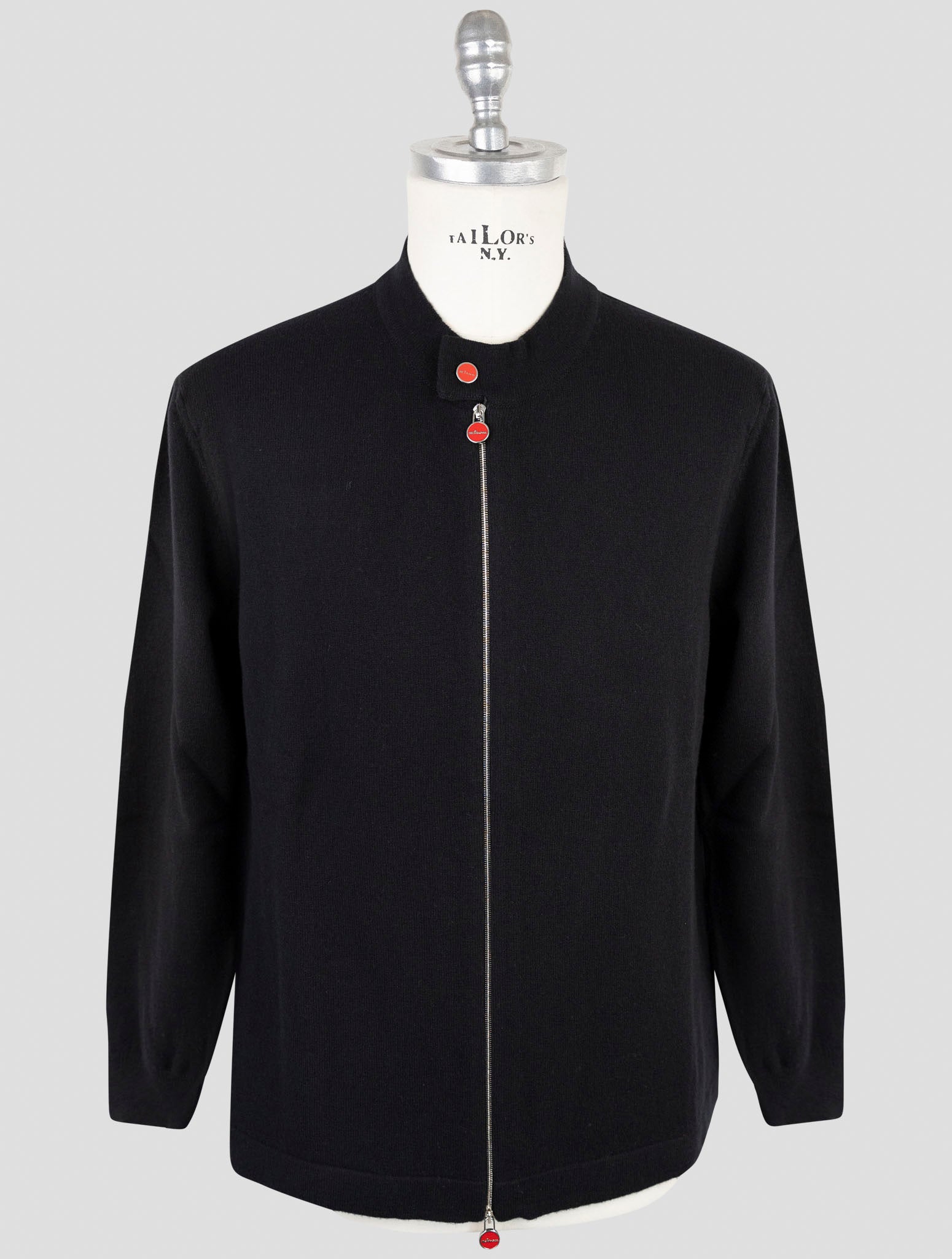 Kiton Black Wool Sweater Full Zip
