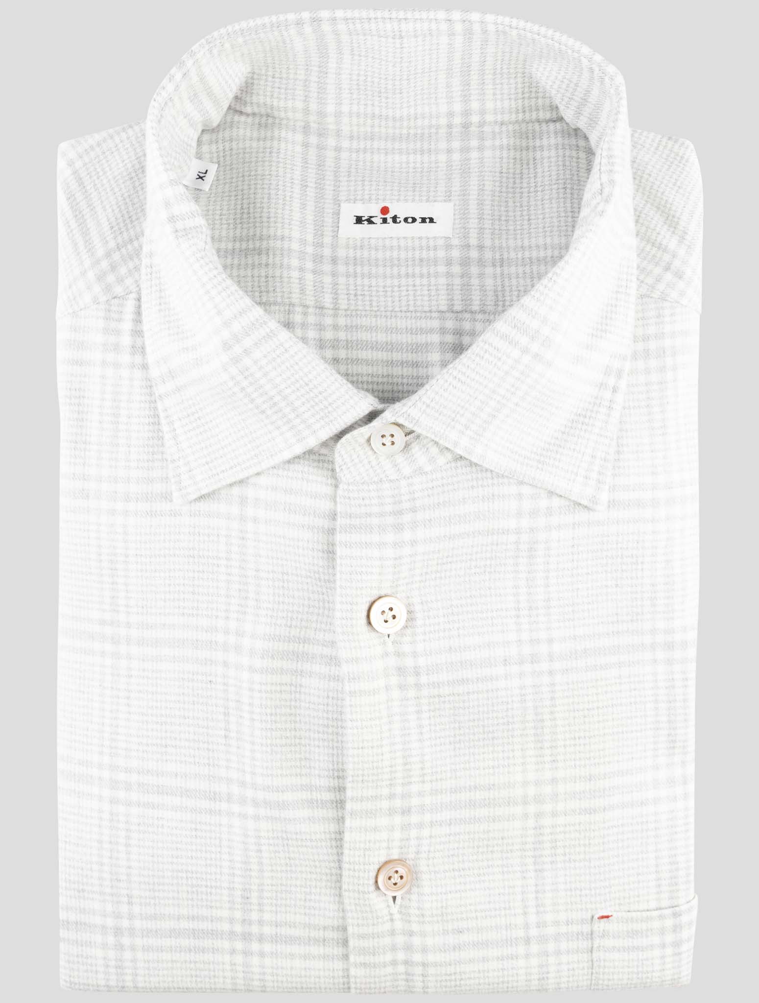 Kiton Light Gray White Lyocel Cotton Shirt