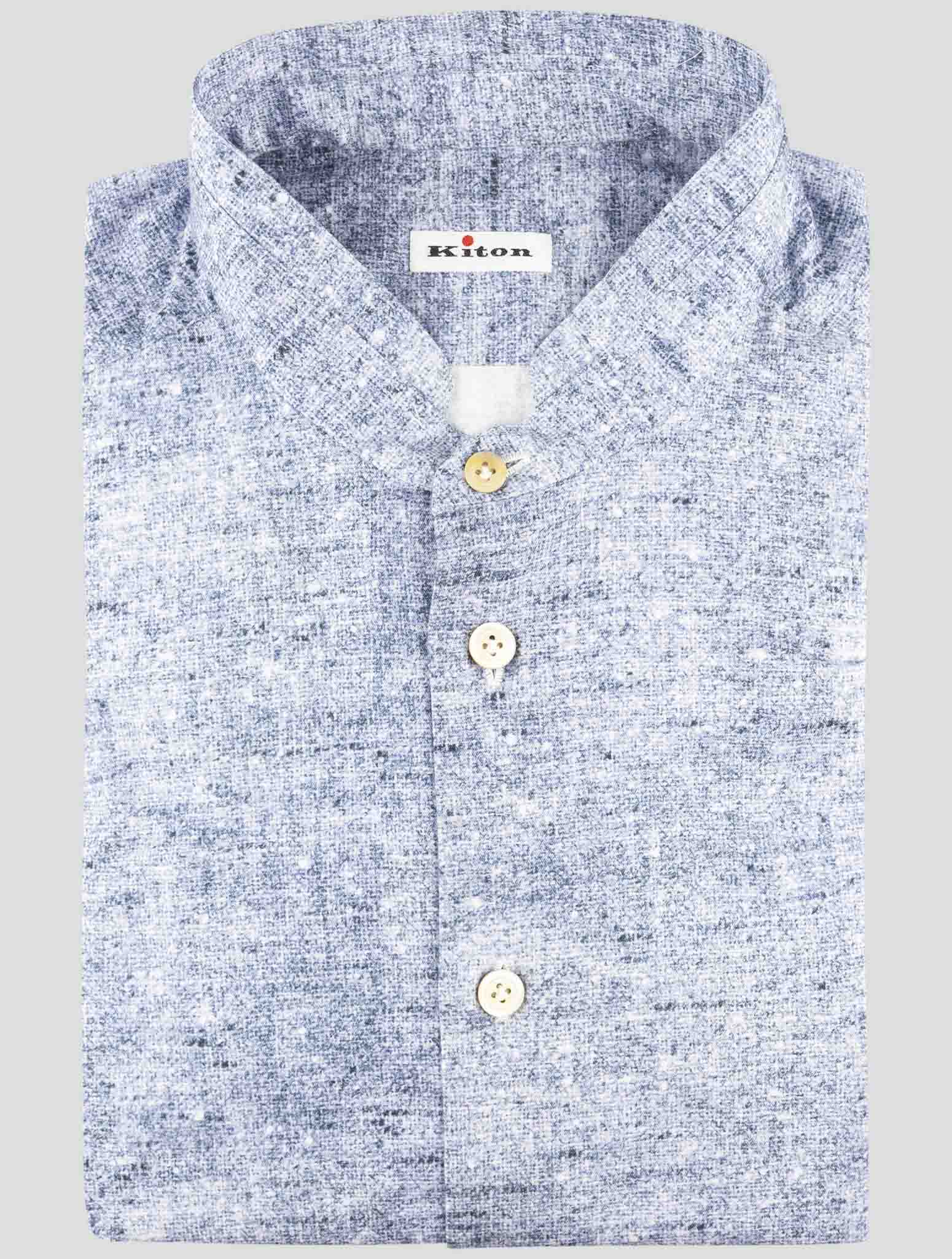 Kiton Blue Cotton Korean Shirt