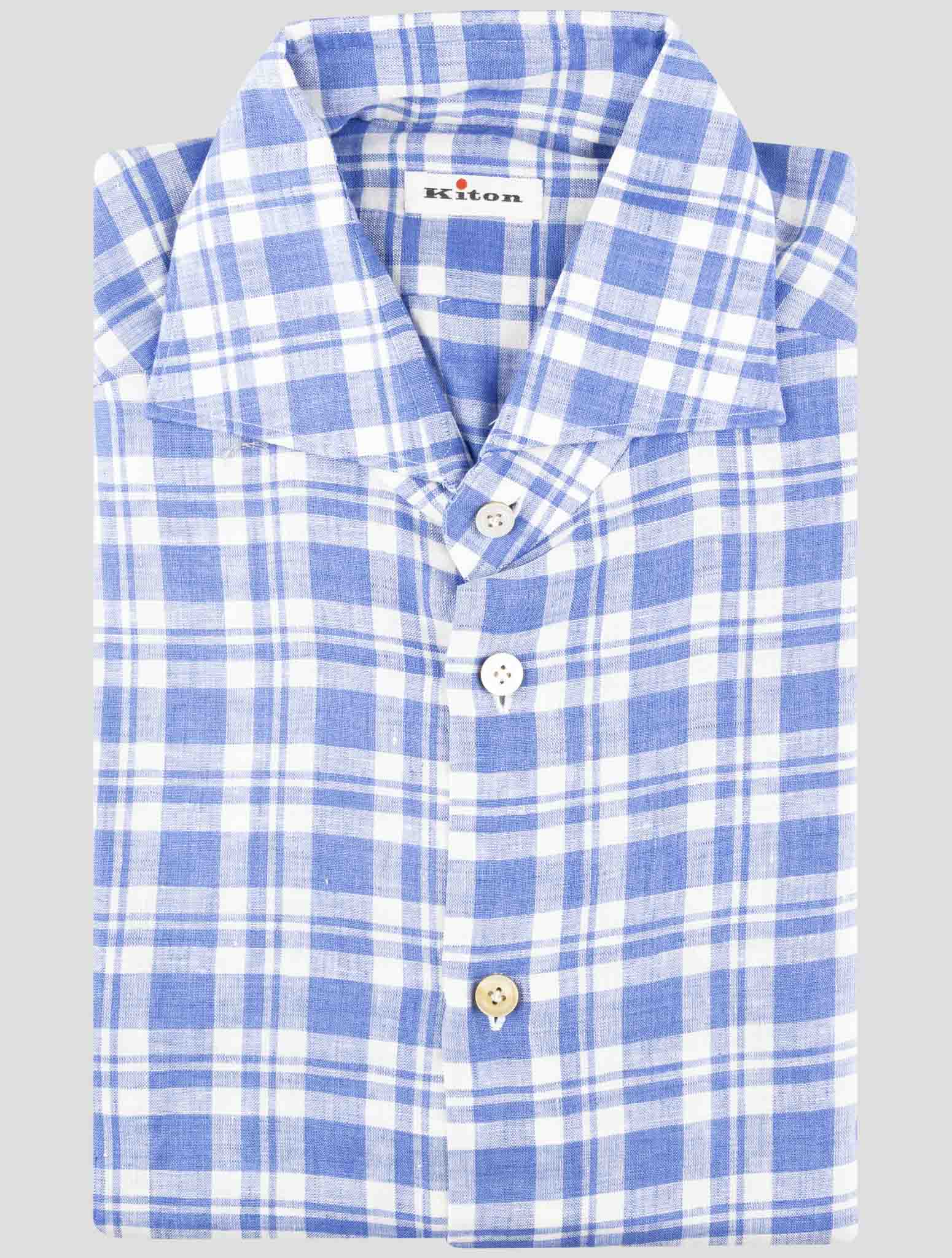 Kiton Blue Linen Pl Ea Shirt