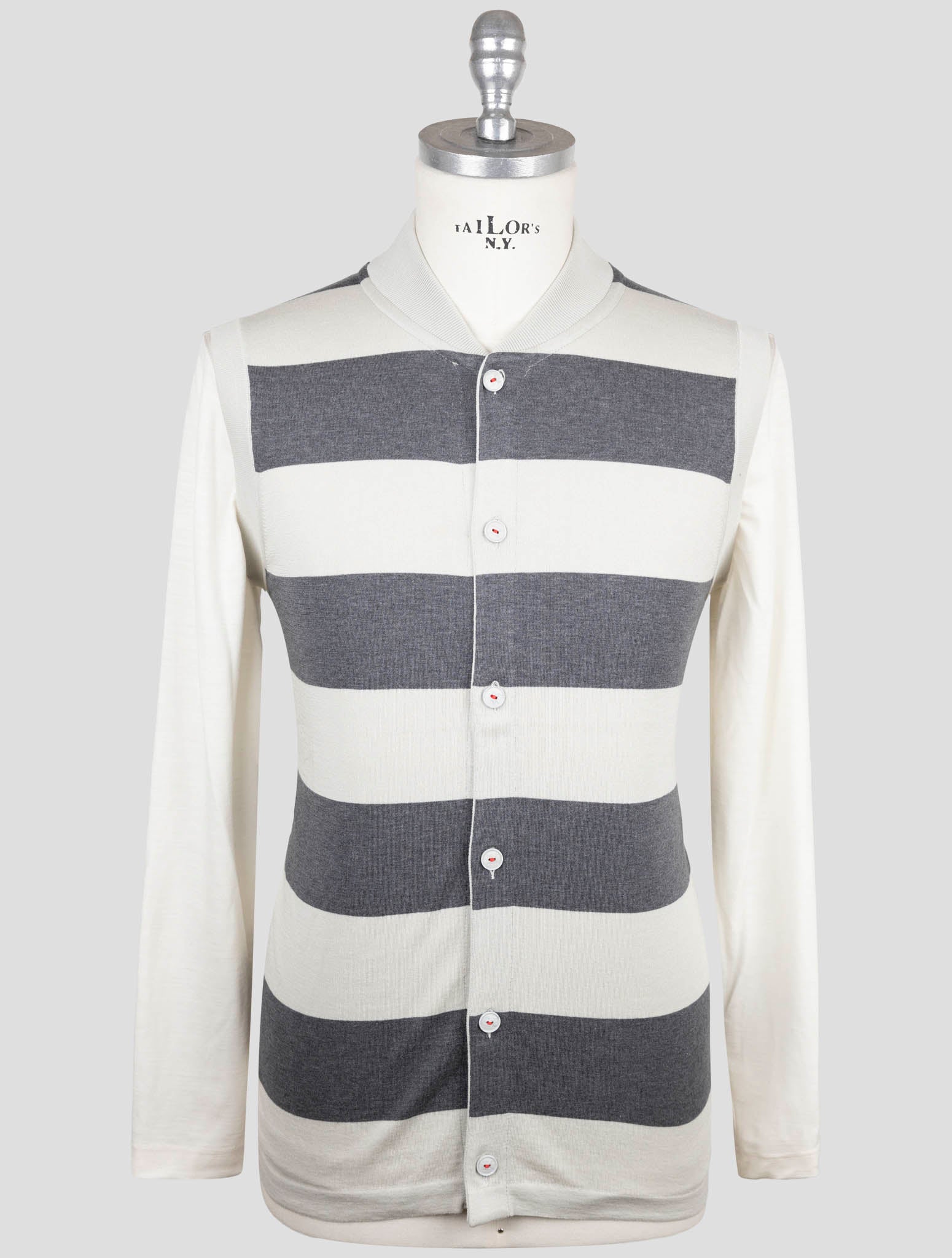 Kiton Gray Beige Cotton Sweater Gilet Cardigan