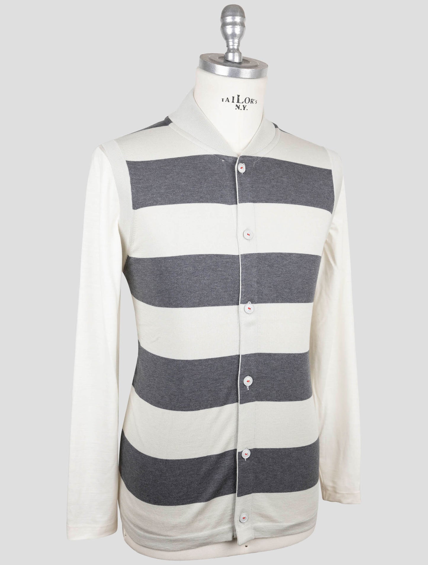 Kiton Gray Beige Cotton Sweater Gilet Cardigan