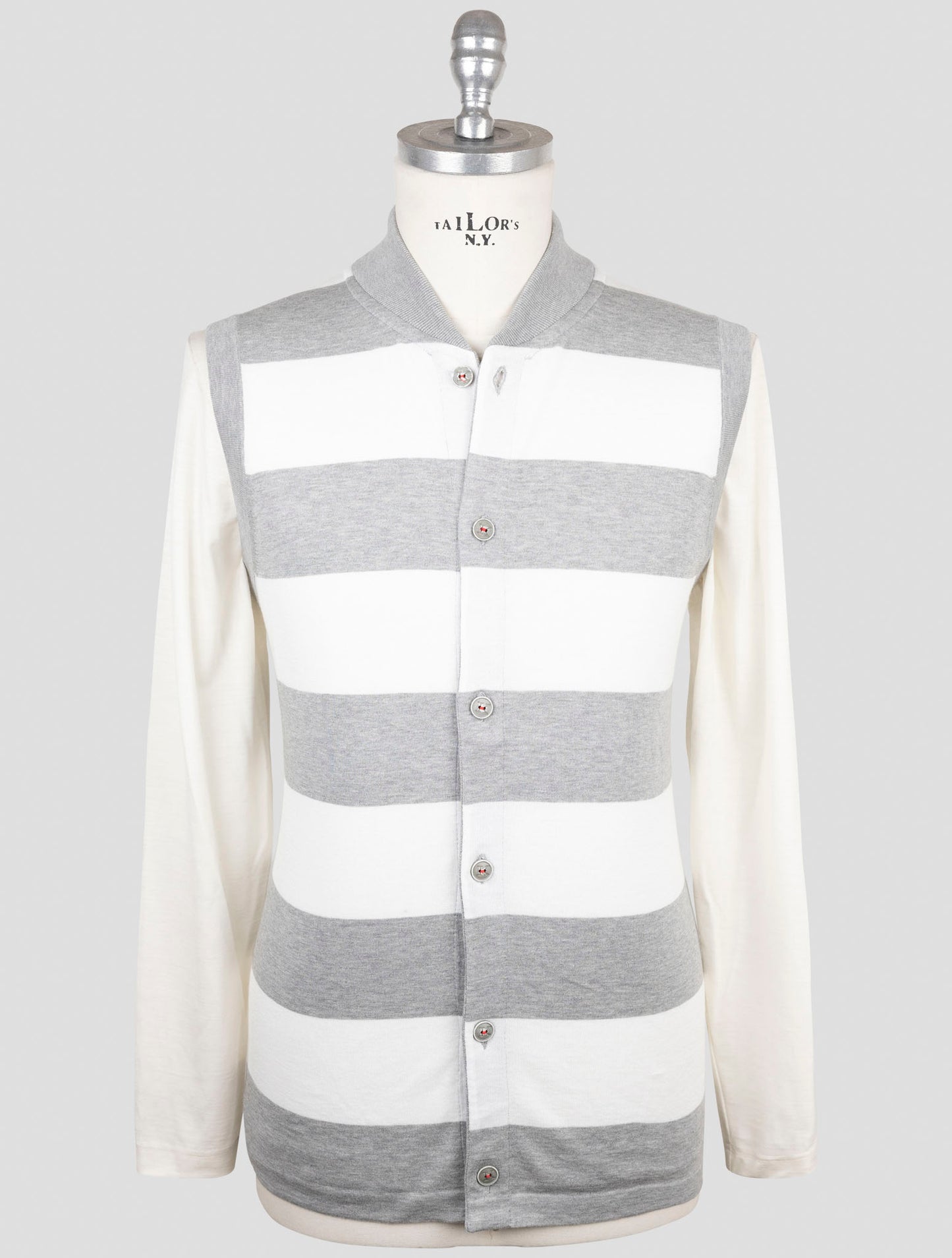 Kiton Gray White Cotton Sweater Gilet Cardigan