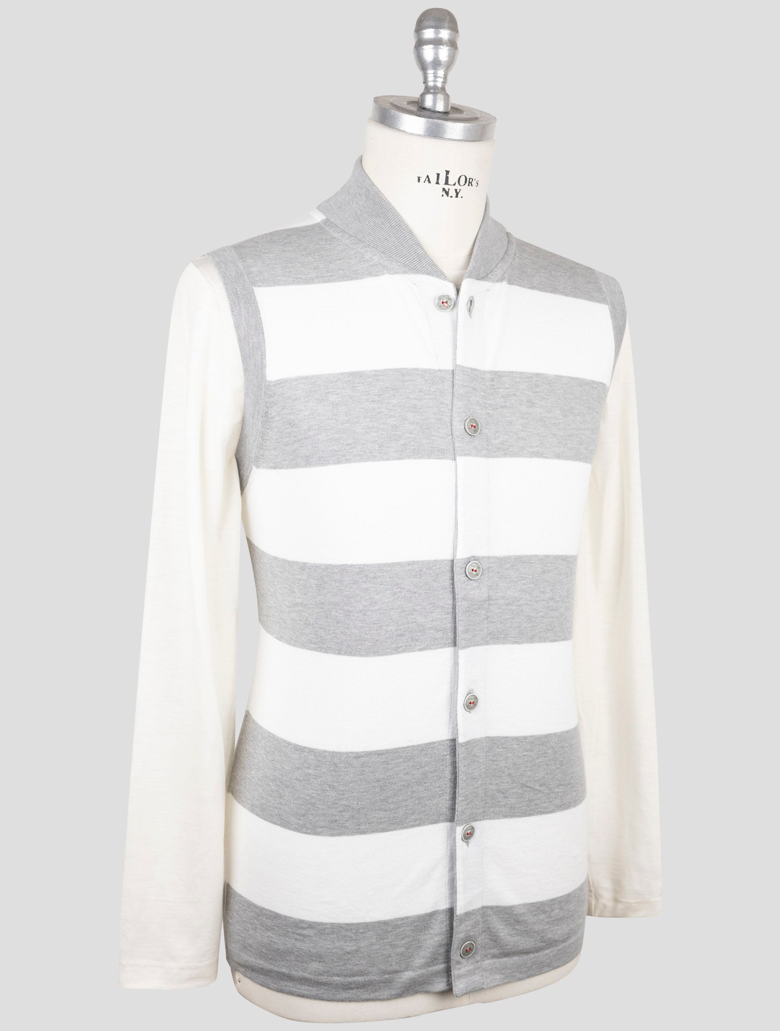 Kiton Gray White Cotton Sweater Gilet Cardigan