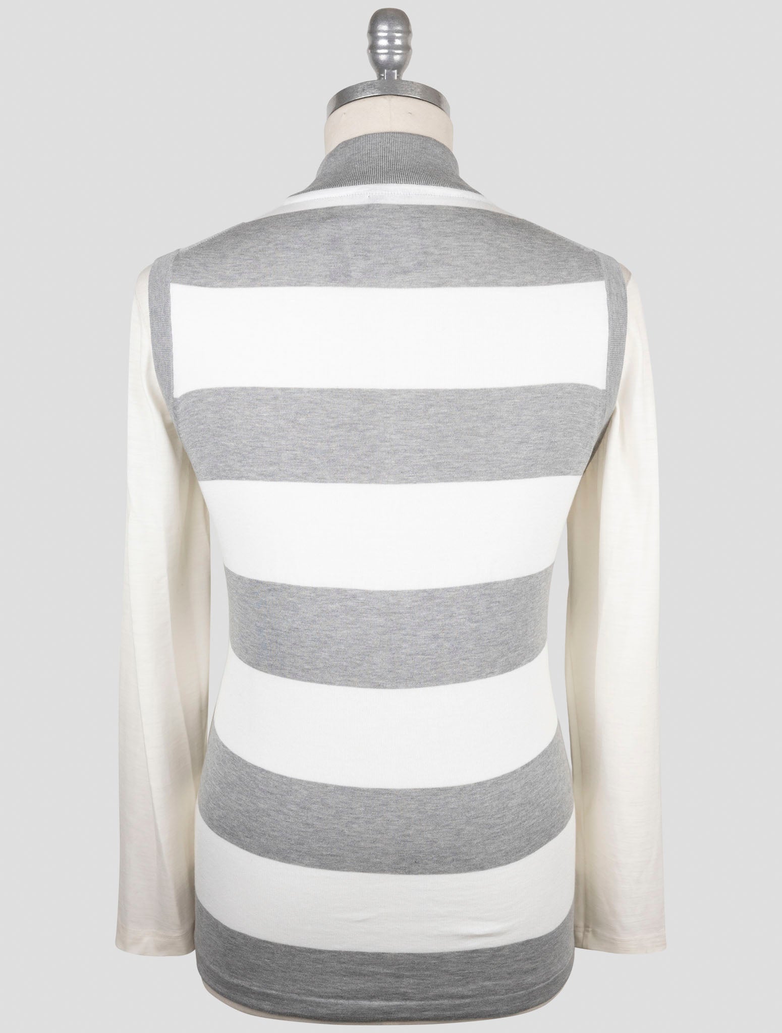Kiton Gray White Cotton Sweater Gilet Cardigan