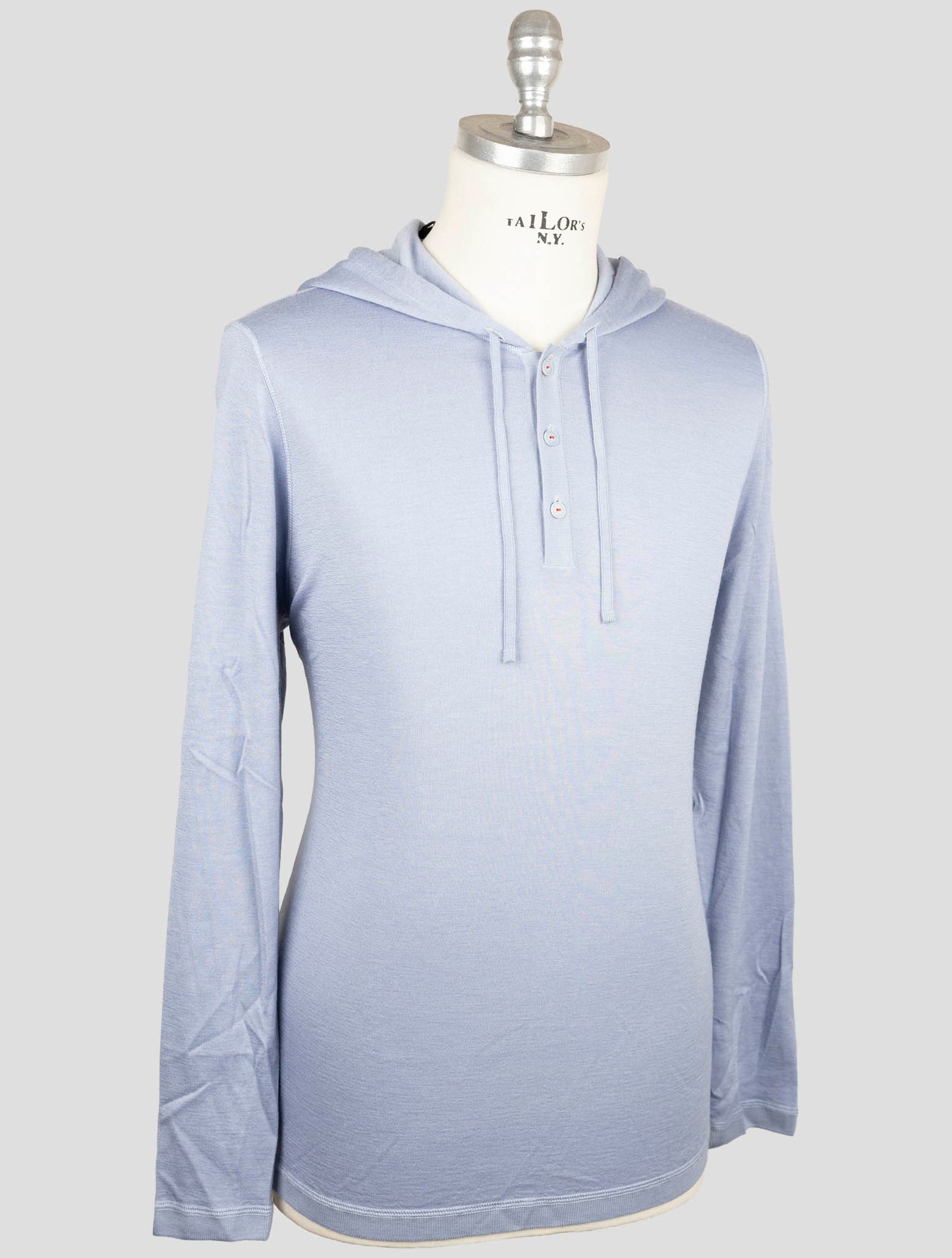 Kiton Light Blue Cashmere Silk Sweater Hoodie