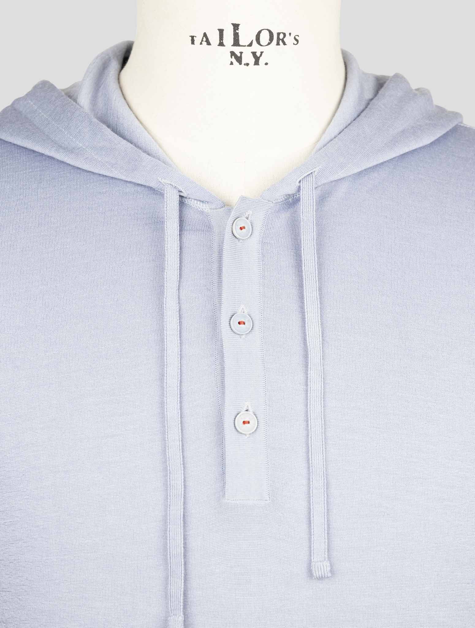 Kiton Light Blue Cashmere Silk Sweater Hoodie