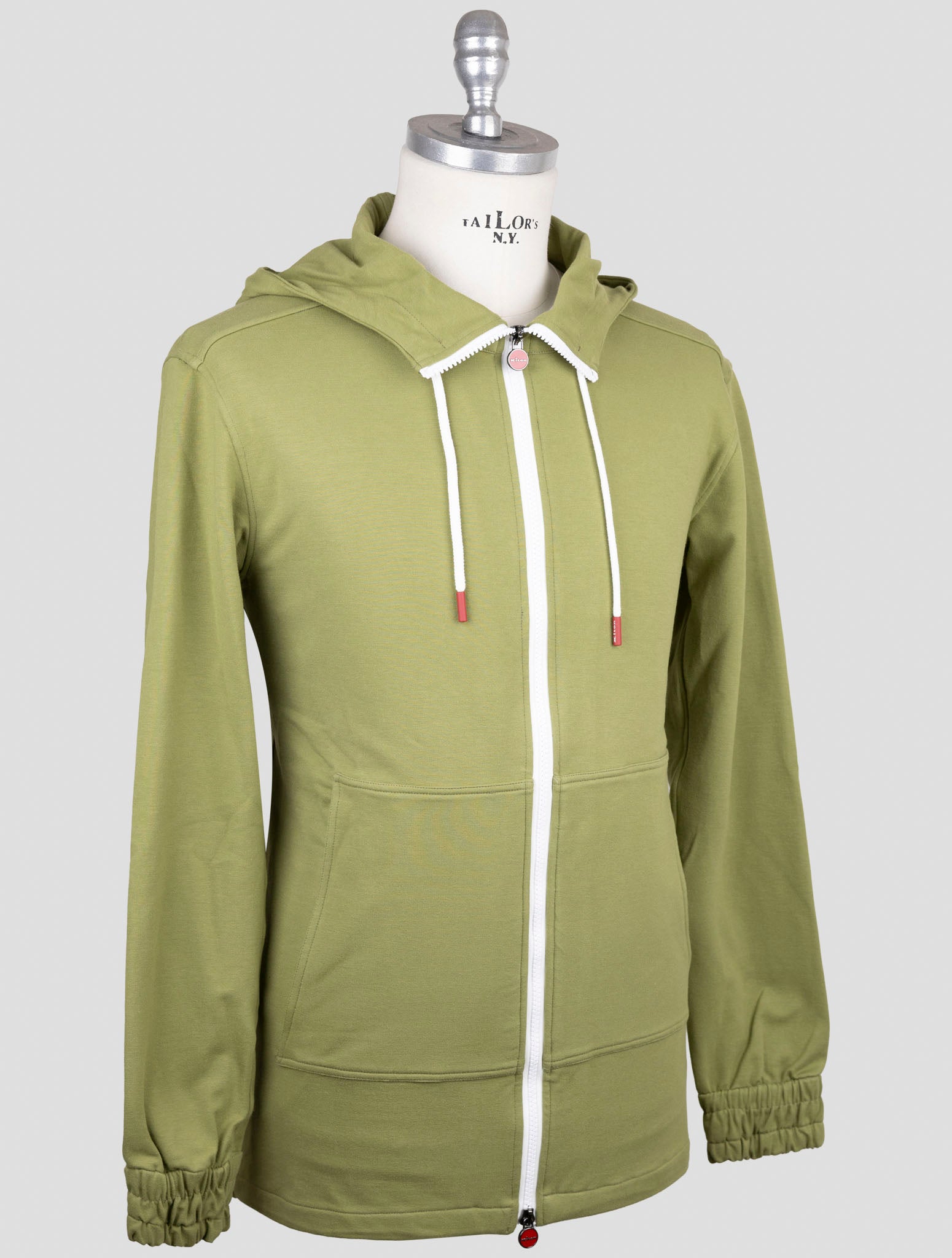 Kiton Green Cotton Silk Sweater Full Zip