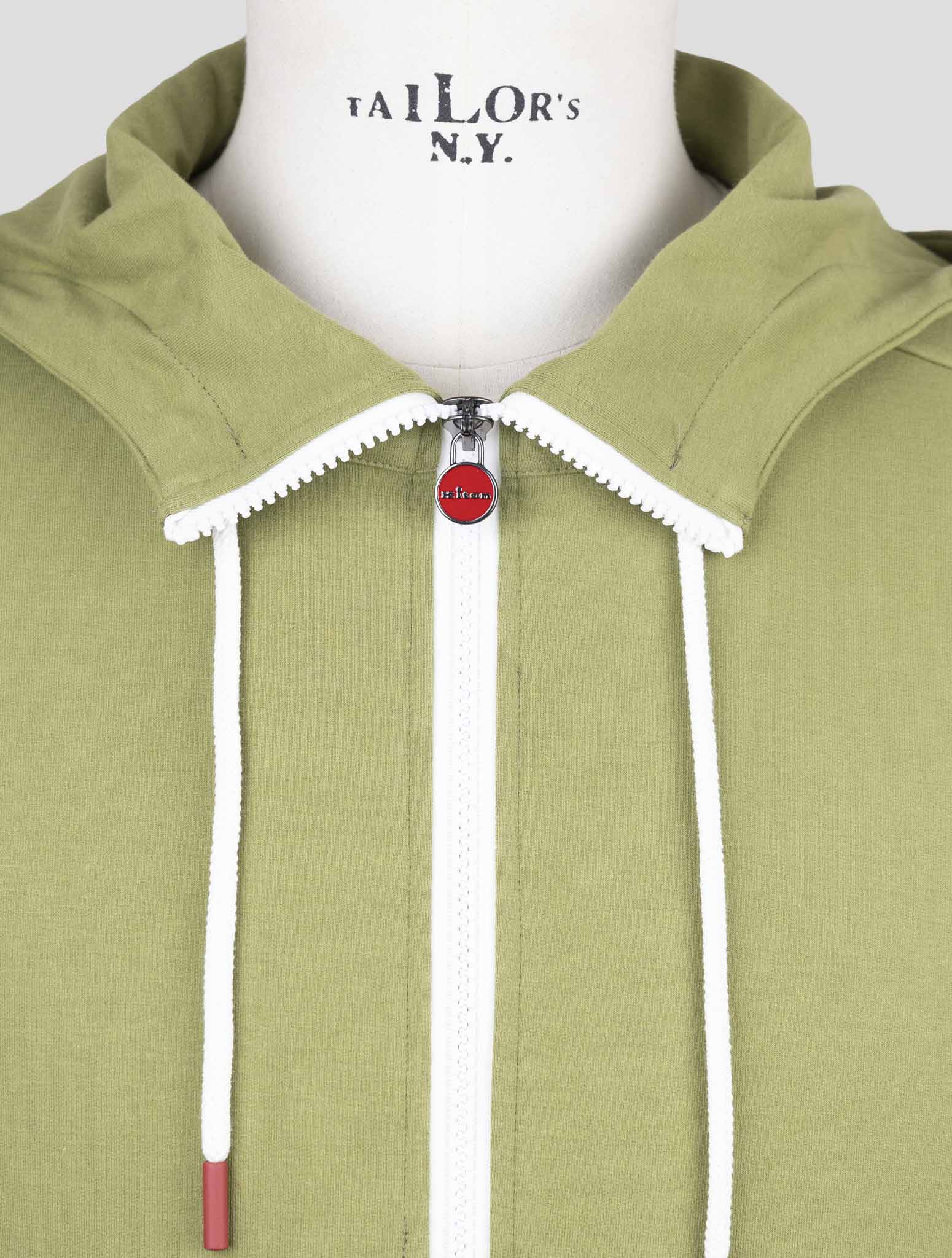 Kiton Green Cotton Silk Sweater Full Zip
