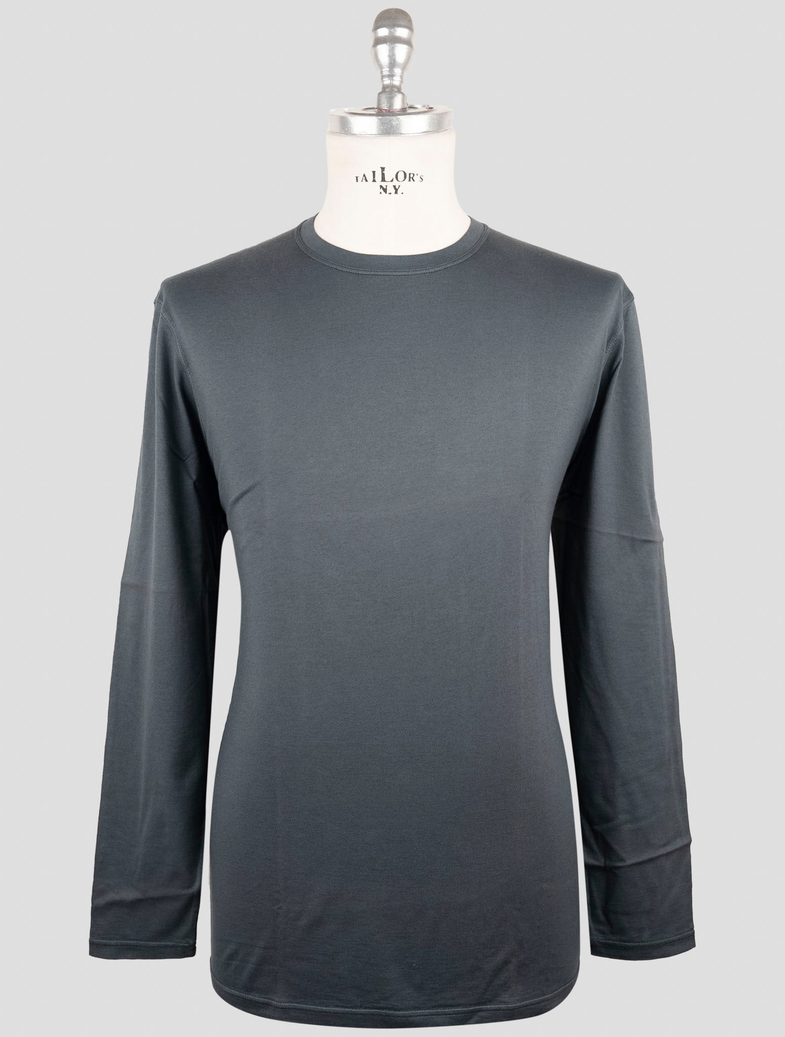 Kiton Blue Cotton Cashmere T-Shirt Long Sleeve