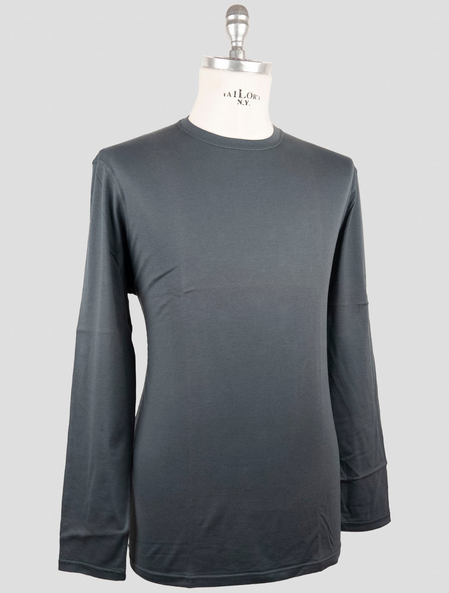 Kiton Blue Cotton Cashmere T-Shirt Long Sleeve