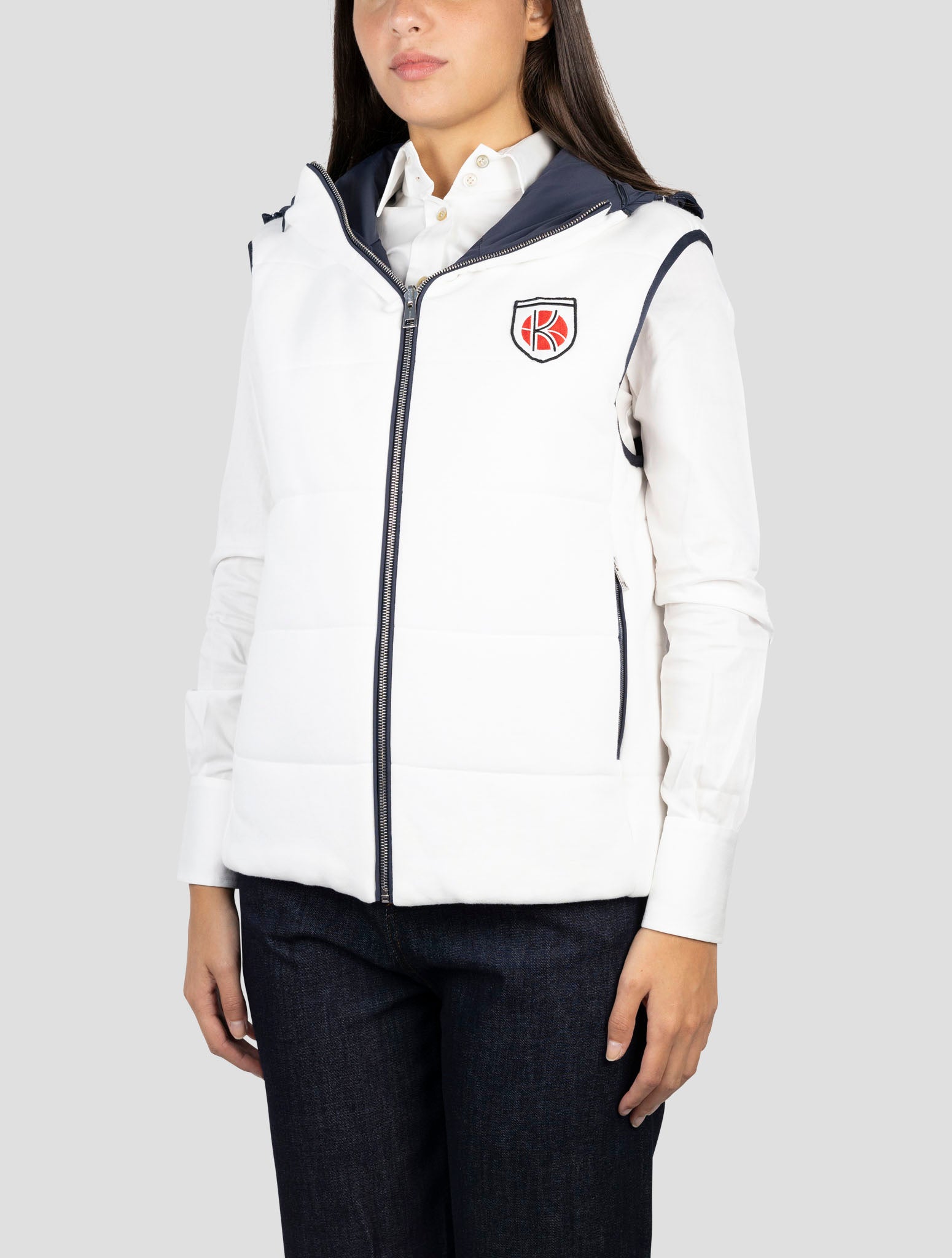 Kiton White Cotton Pl Reverse Coat Gilet