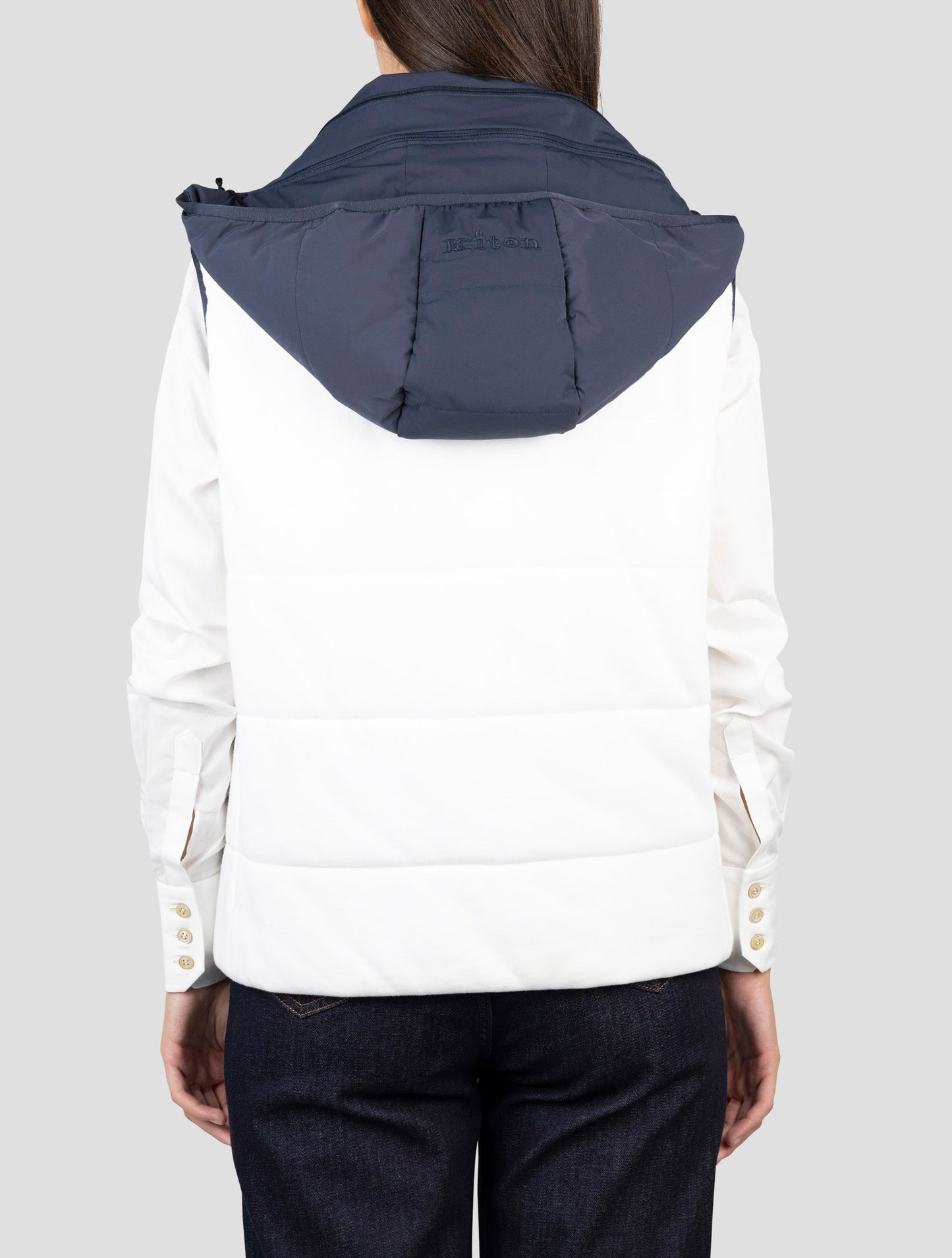Kiton White Cotton Pl Reverse Coat Gilet