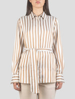 Kiton Brown White Silk Shirt
